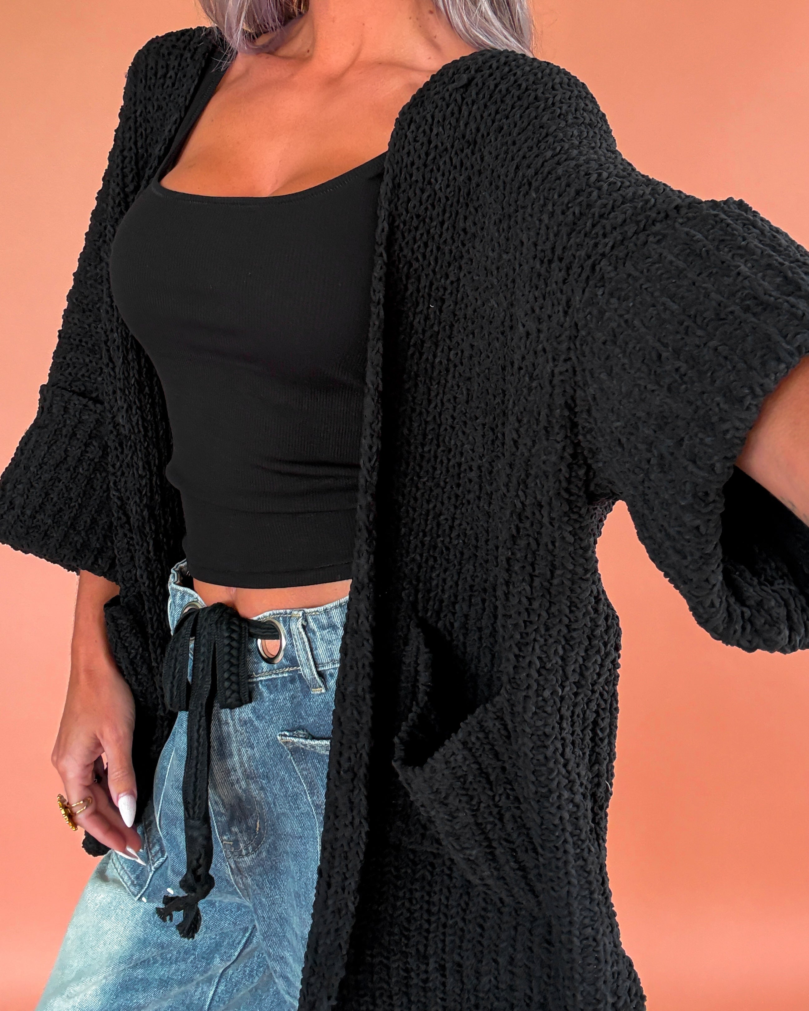 Cozy Era Hi-Lo Cardigan - Black