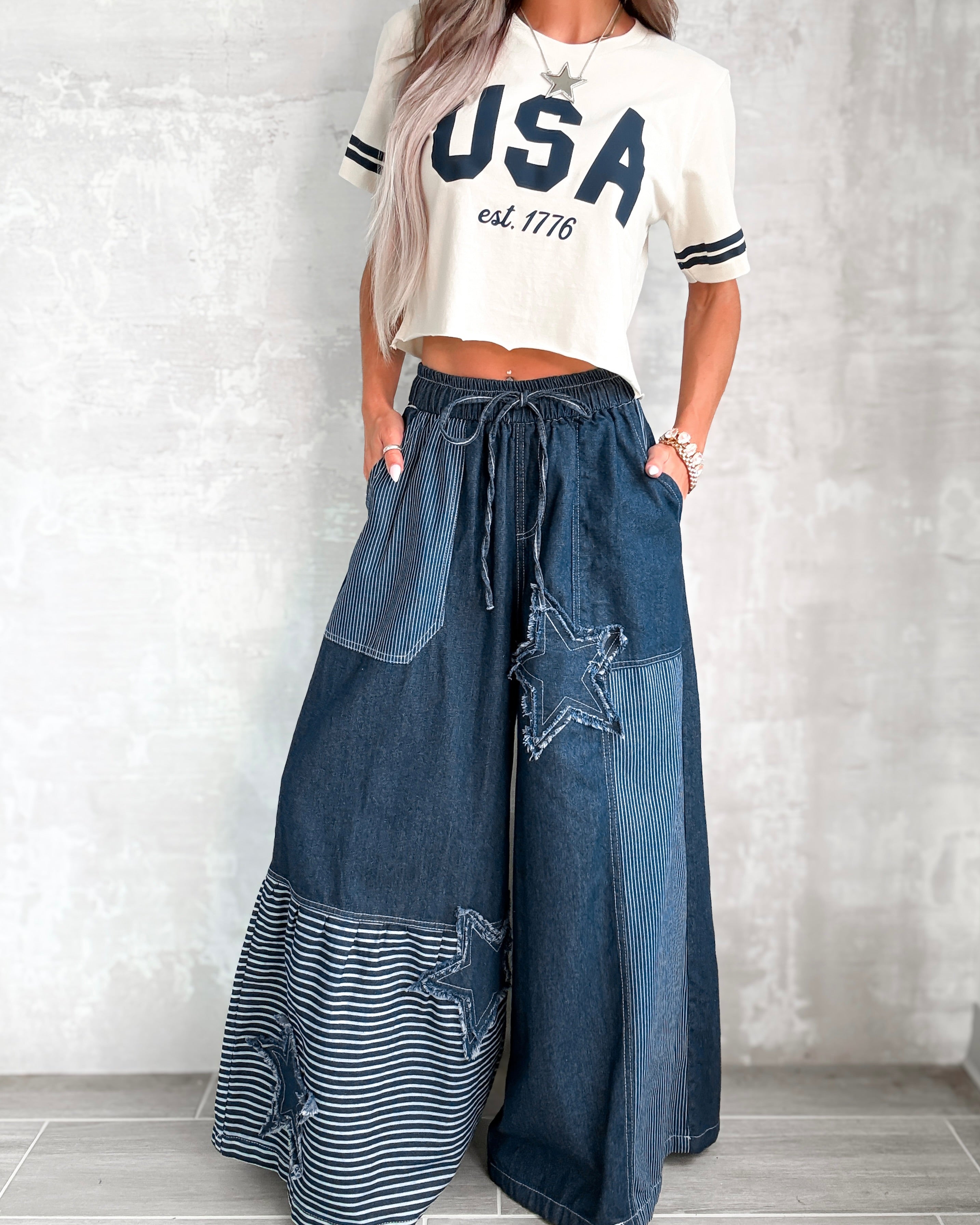 USA Patriotic Crop Top - Natural