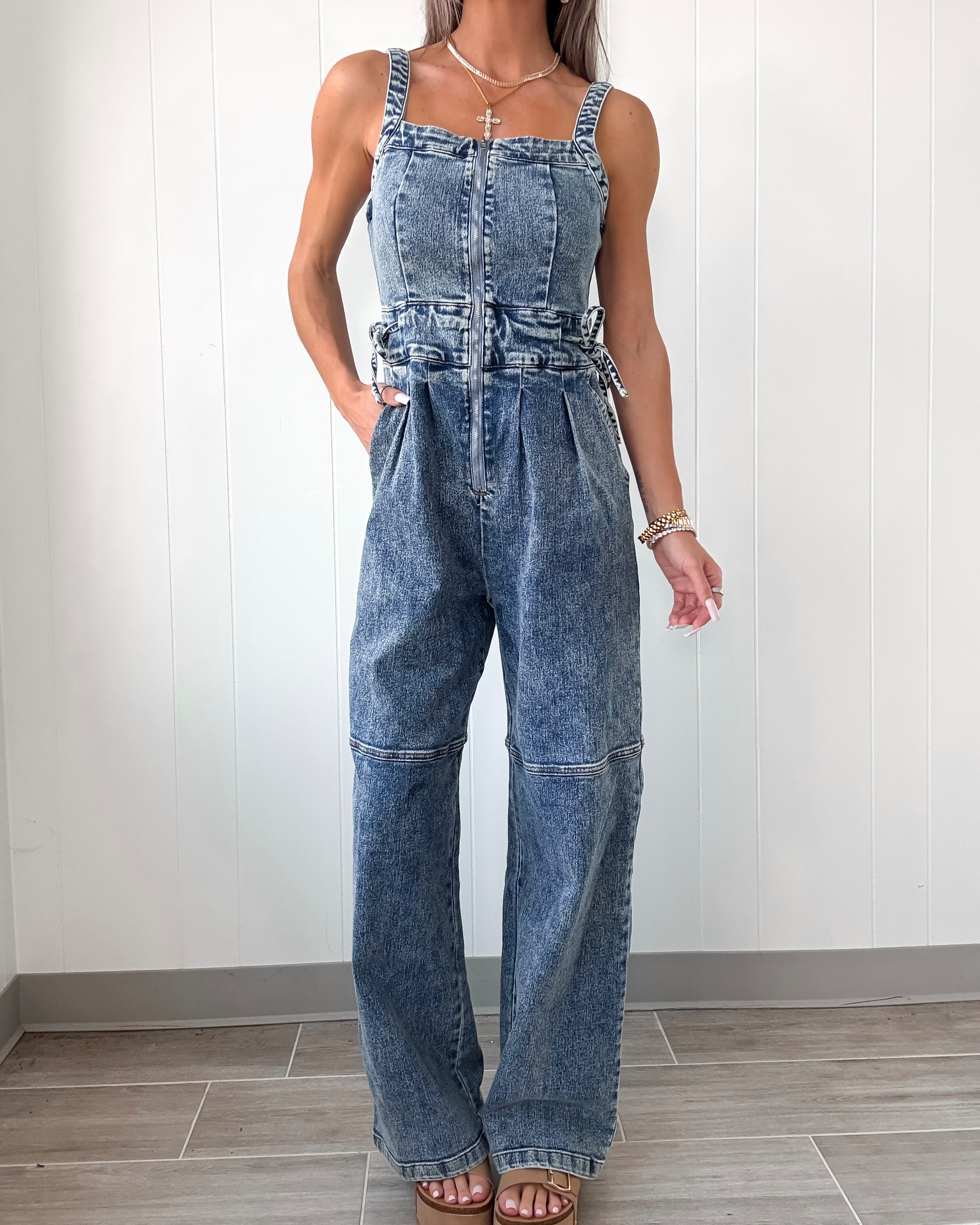 Flirty Fit Denim Jumpsuit