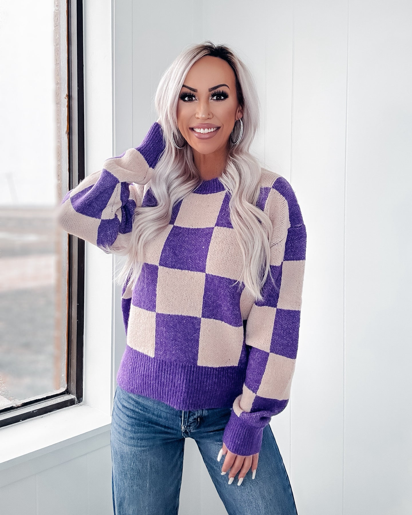 Safe Secrets Checkered Sweater - Purple