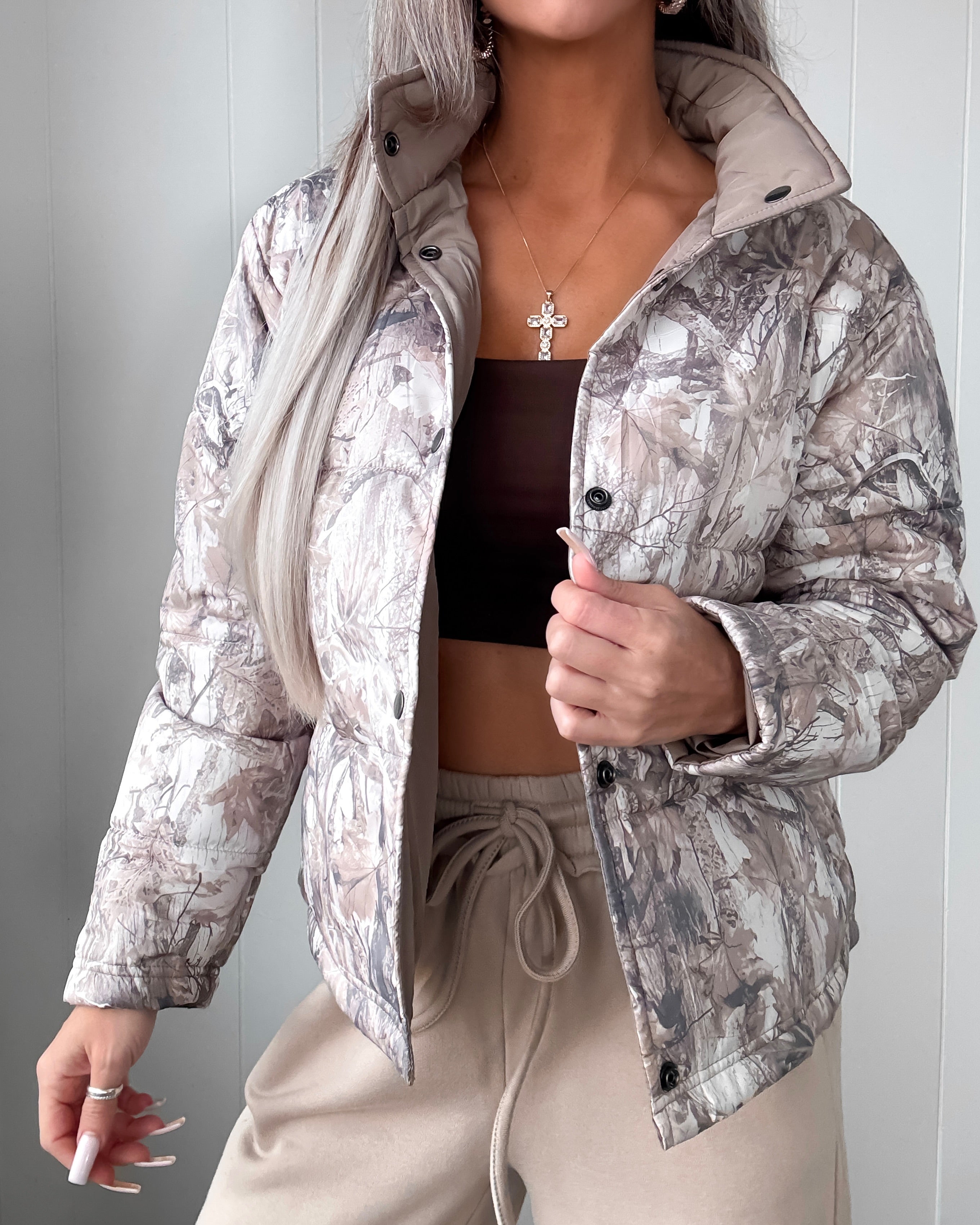 Reversible Puffer Button Jacket - Dark Camo