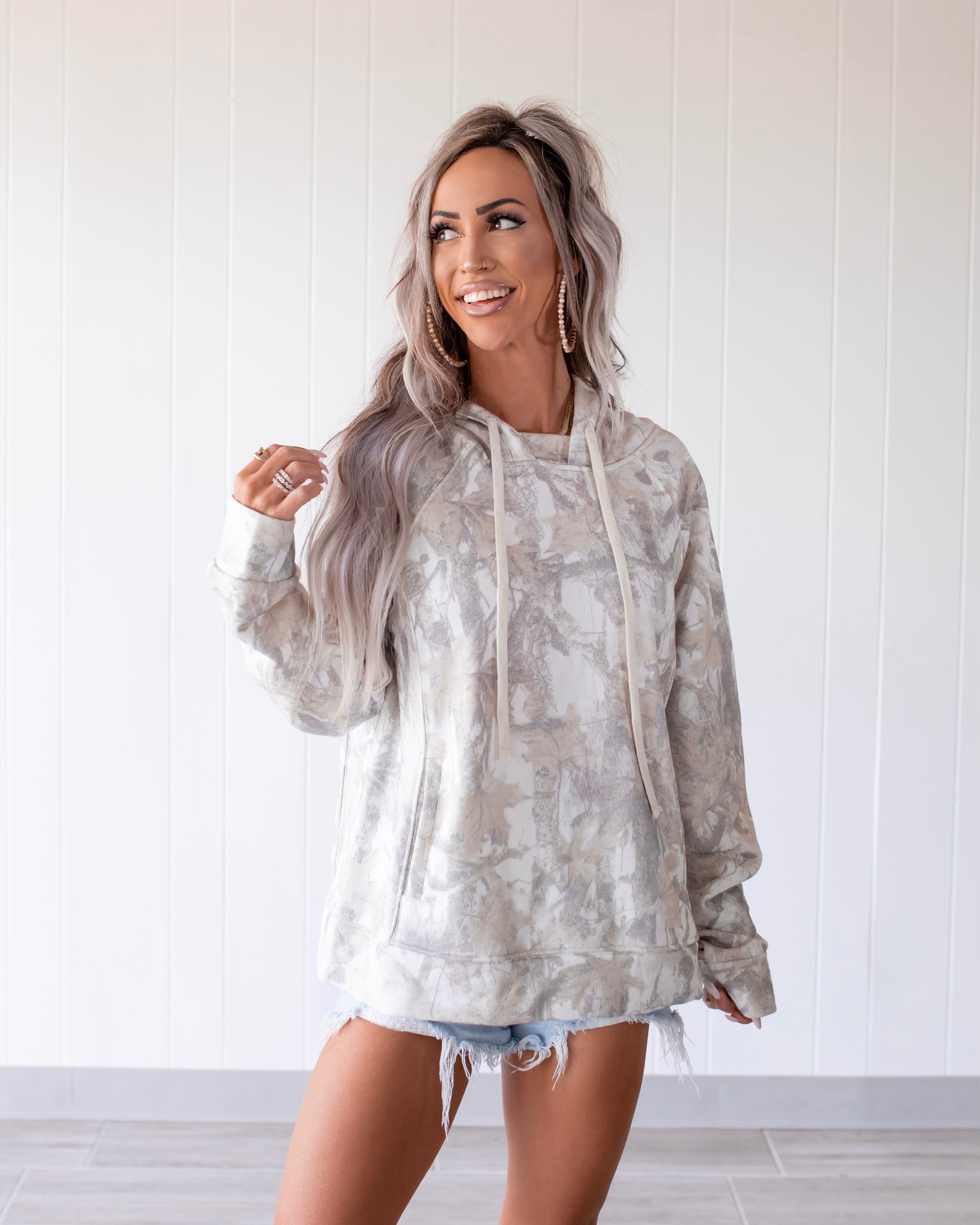 Camo Crush French Terry Hoodie - Snow