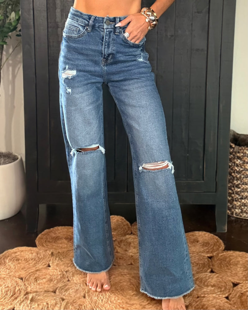 Pixie High Waist Distressed Jeans - Medium Wash