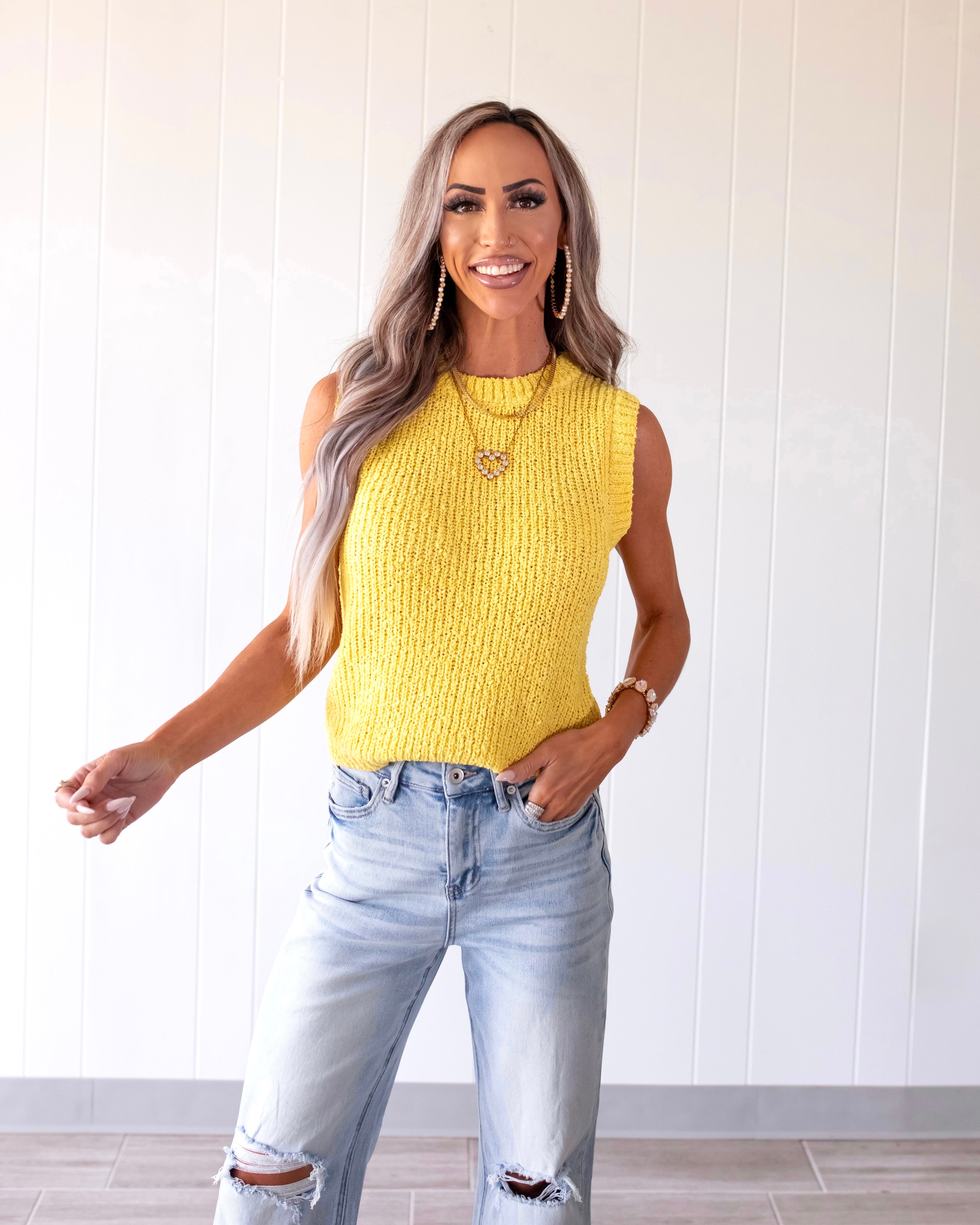 Missin' Me Knit Tank - Yellow