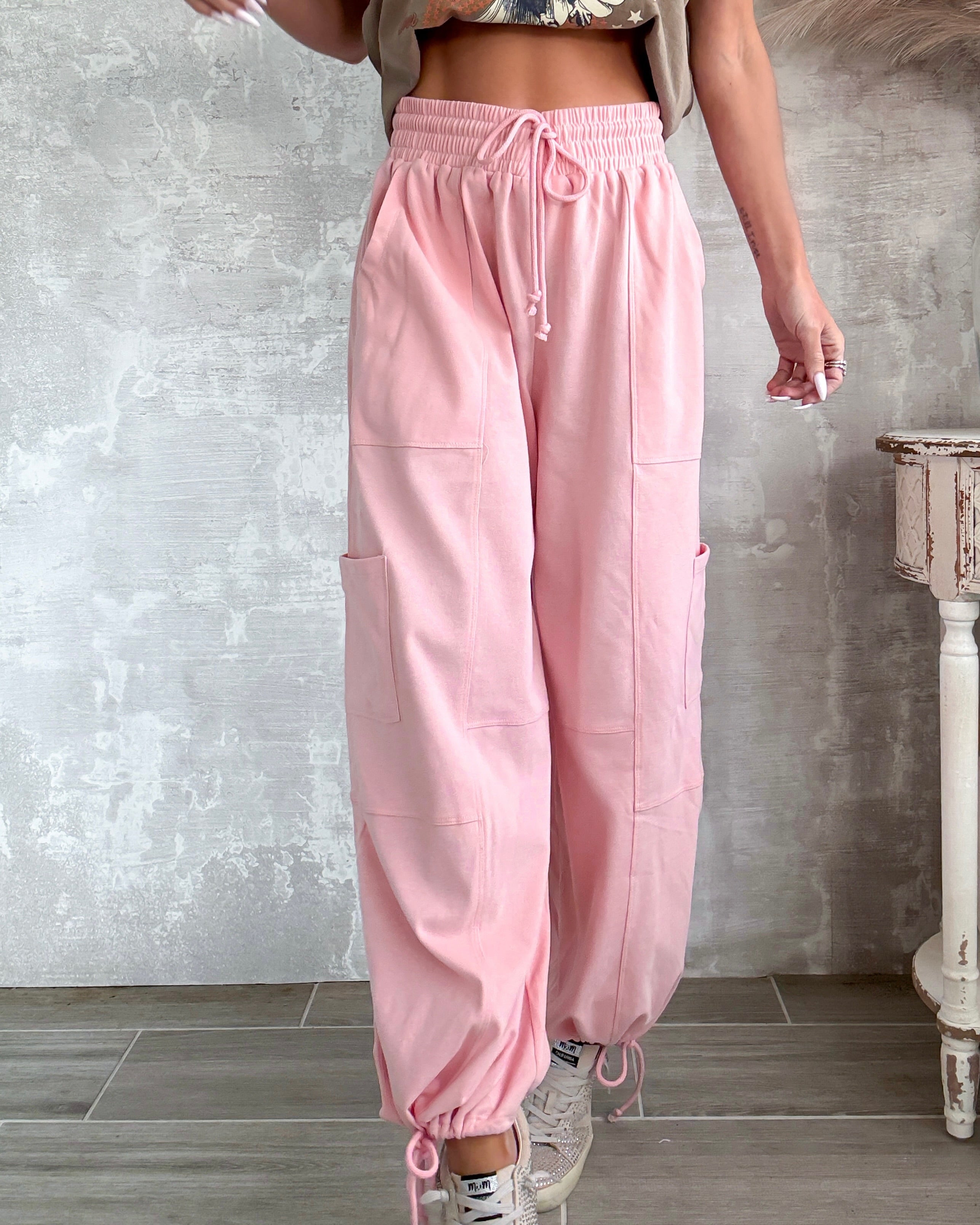 Sporty Romance Tie Joggers - Light Pink