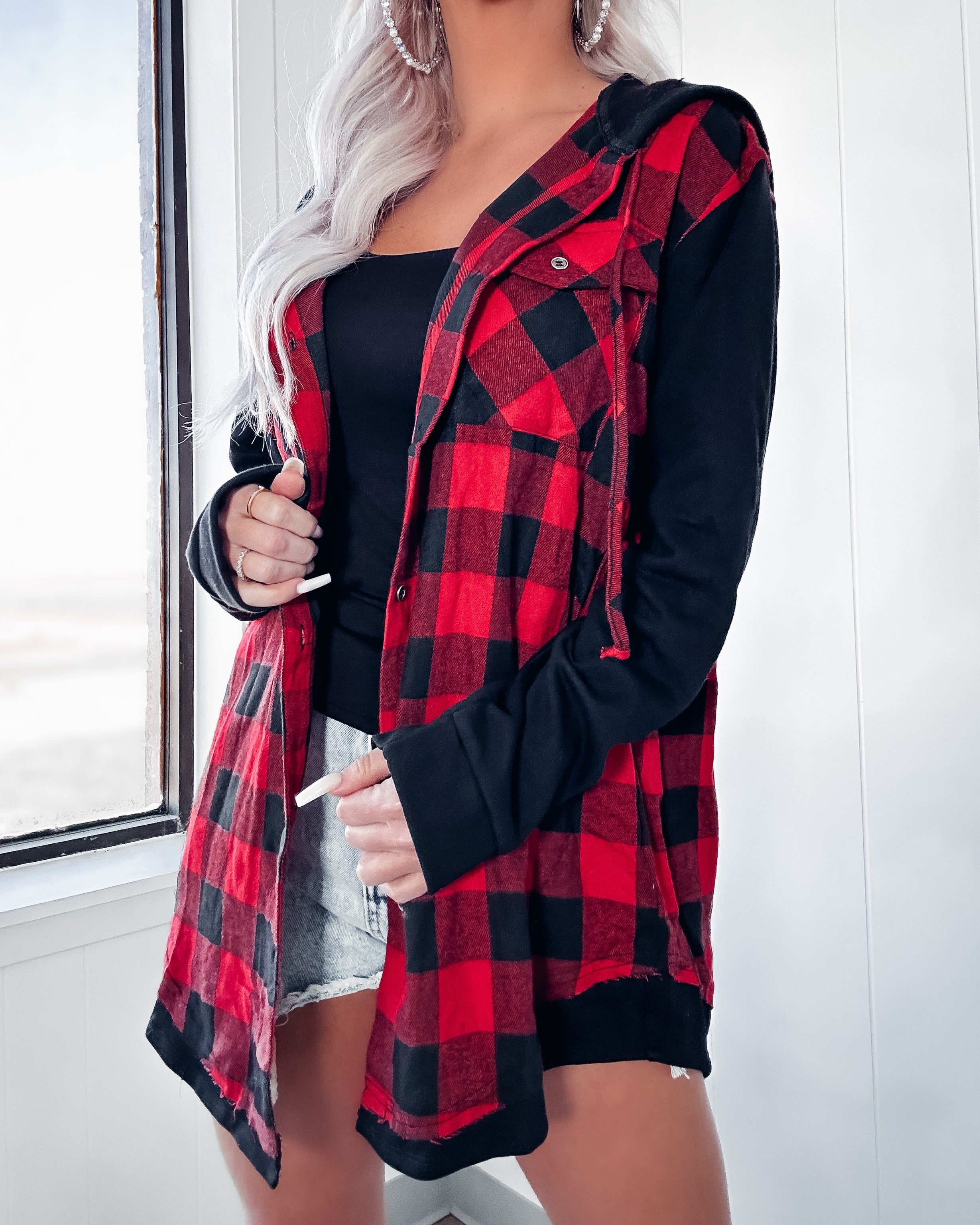 Main Stay Hooded Flannel - Red/Black