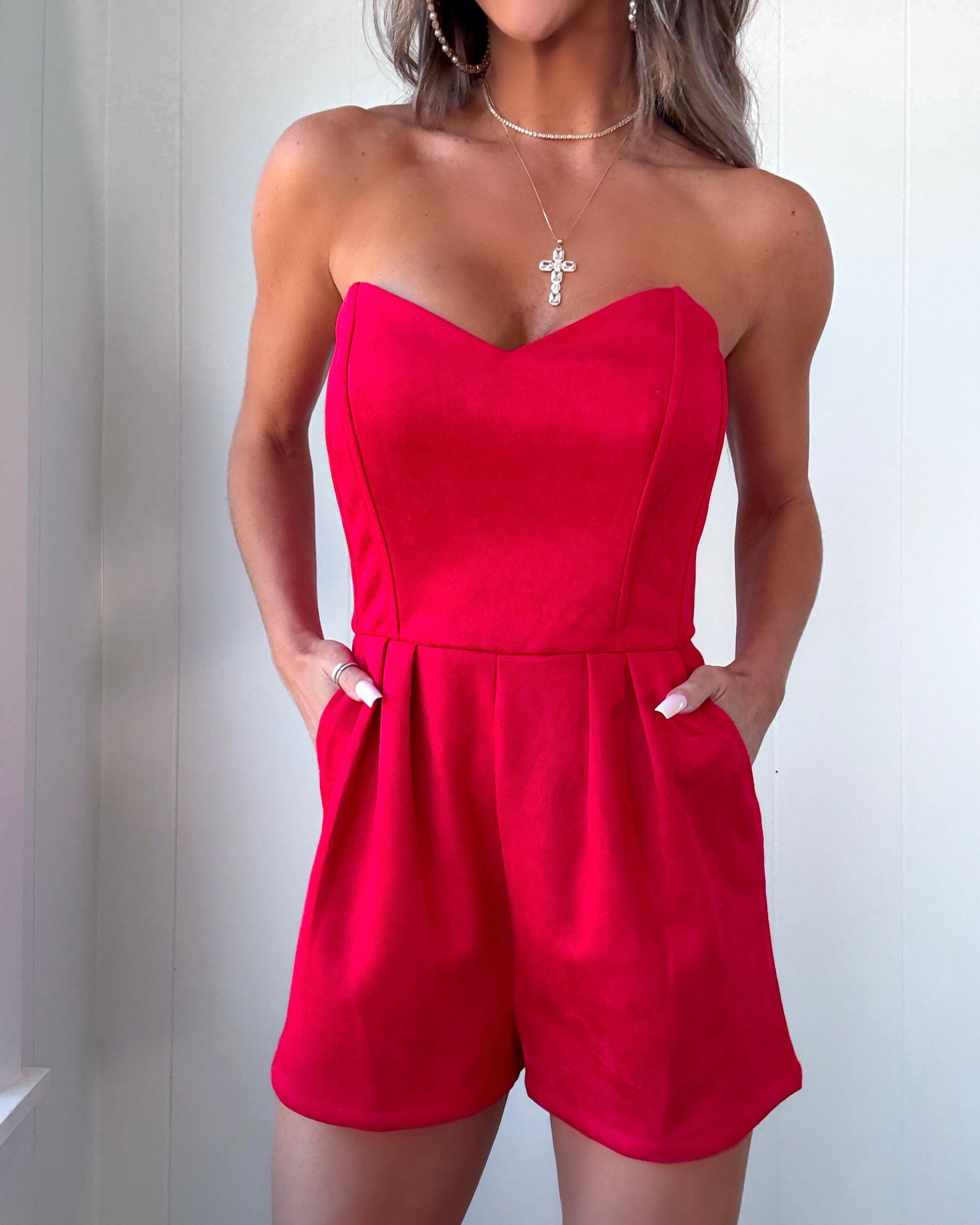 Desert Rose Suede Romper - Red