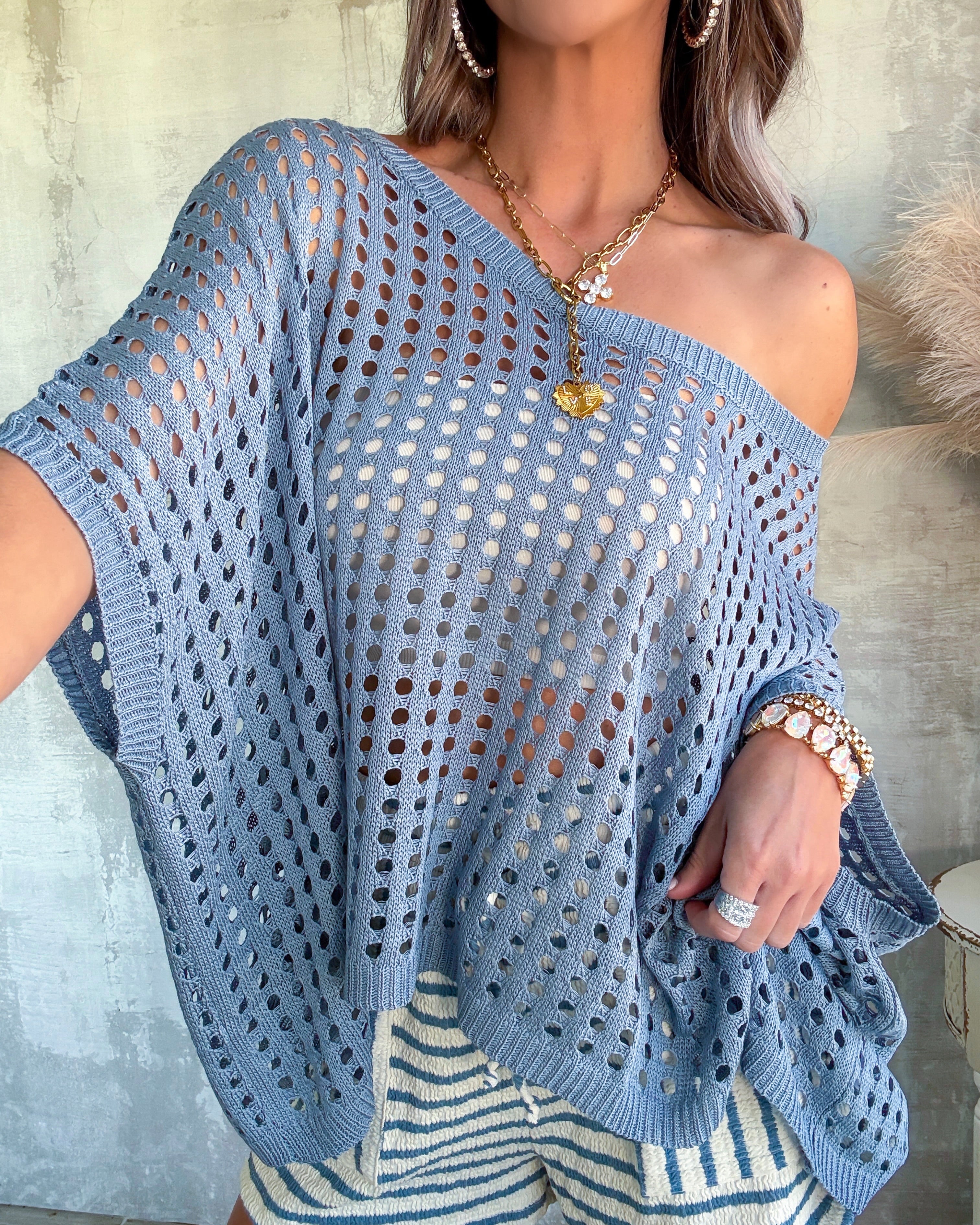 Simple Day Crochet Top - Blue
