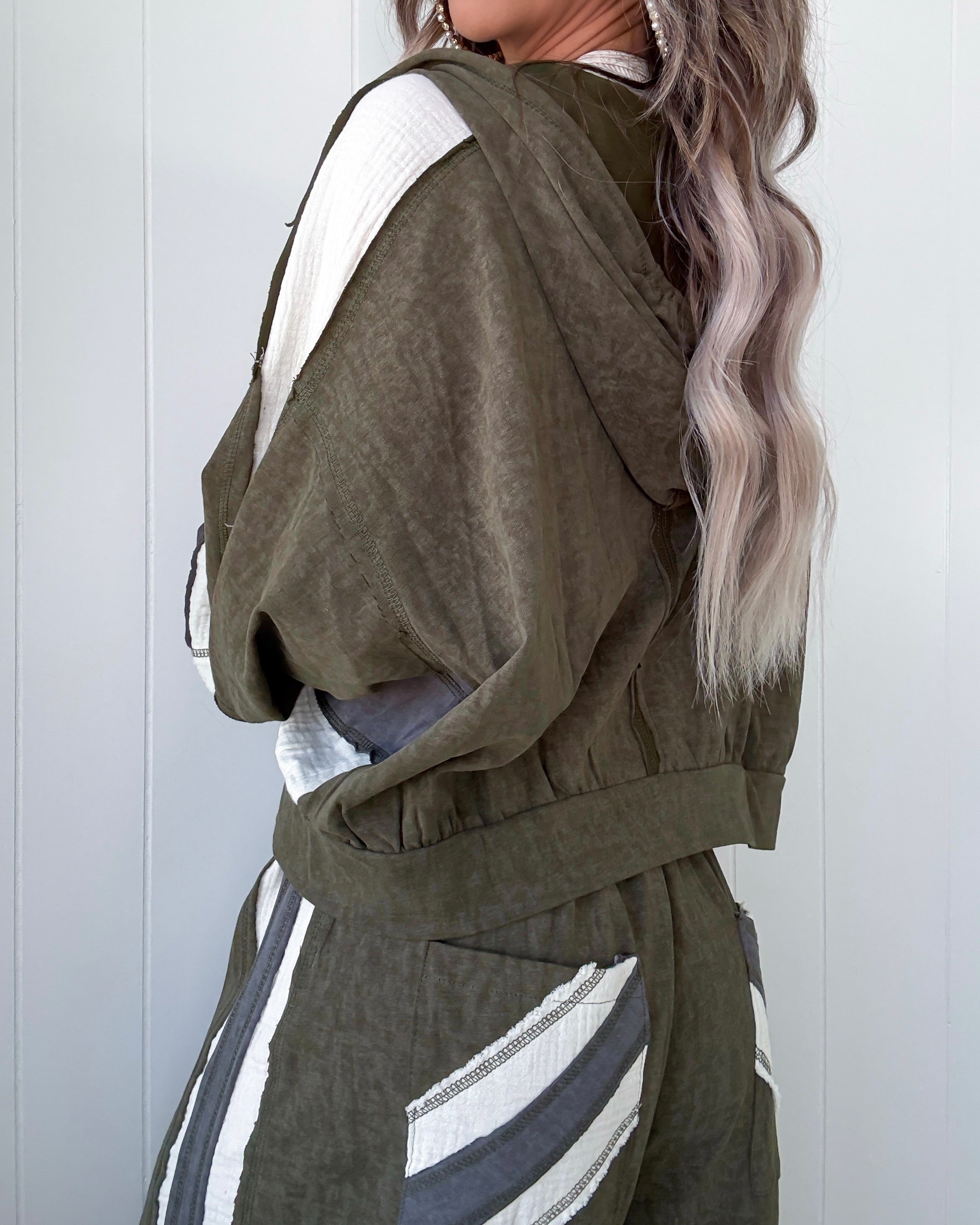 Grounded Glam Colorblock Hooded Zip-Up - Olive