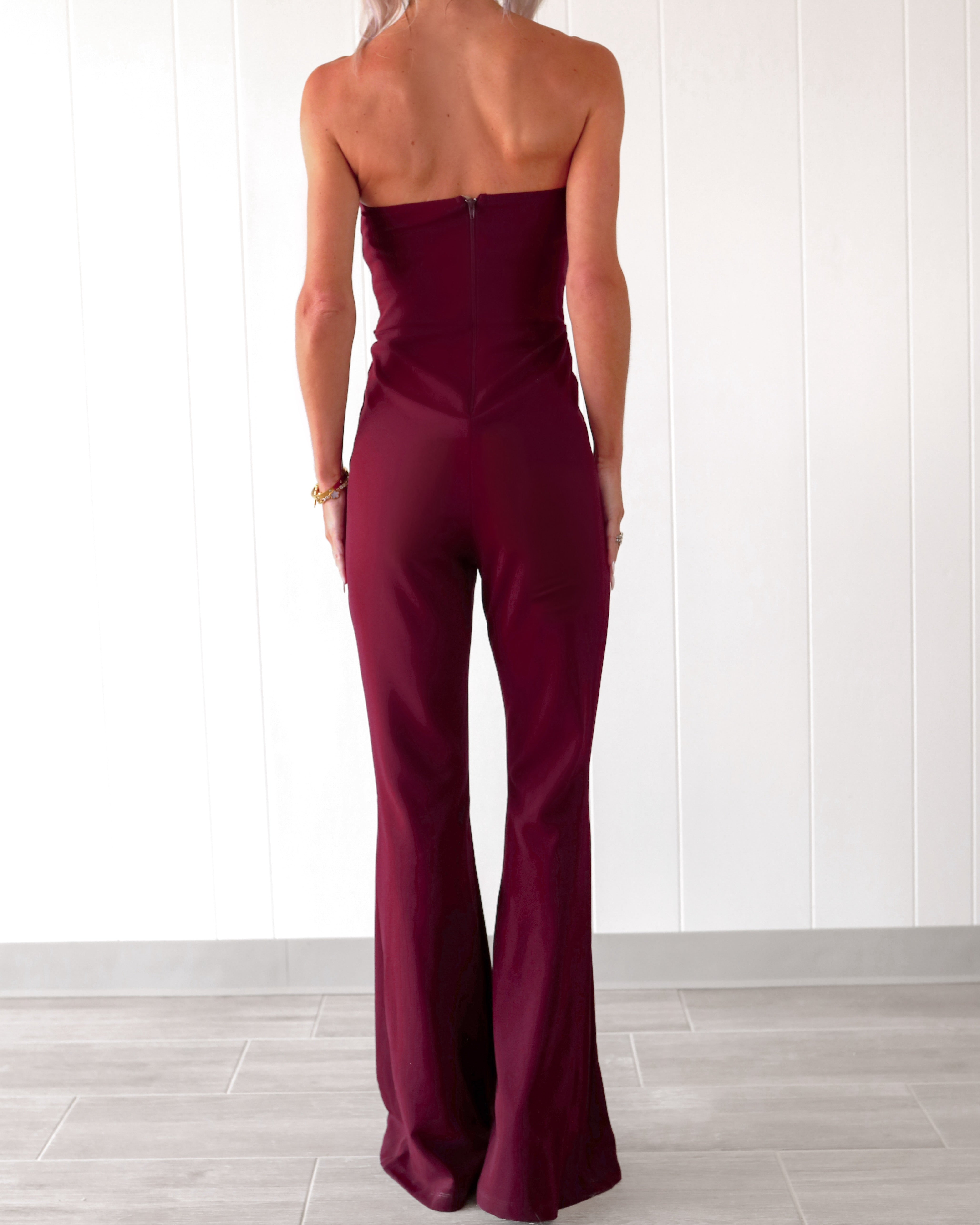 Rhinestone Dreams Mesh Corset Jumpsuit - Maroon