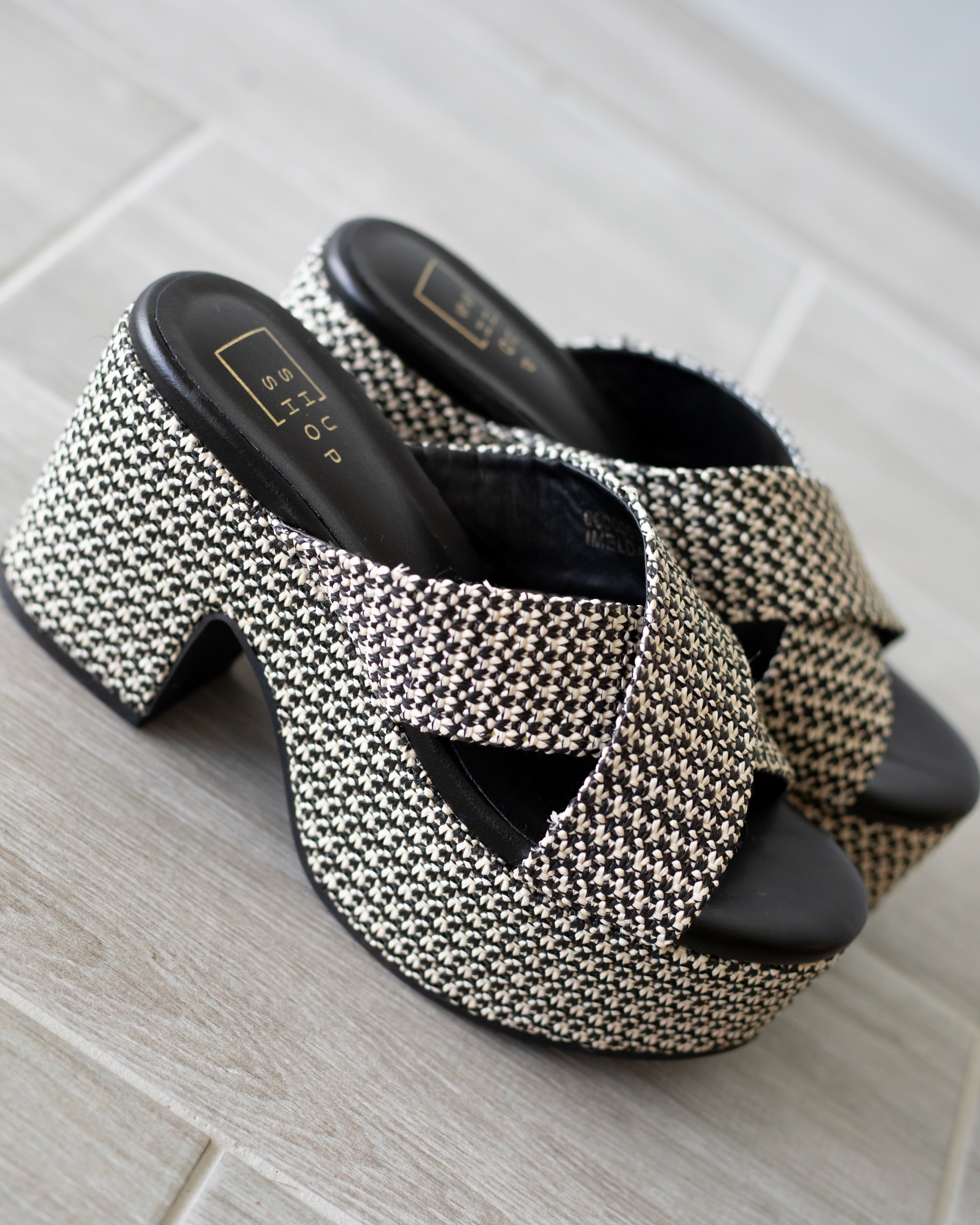 Imelda Chunky Platform Woven Sandal - Black + White