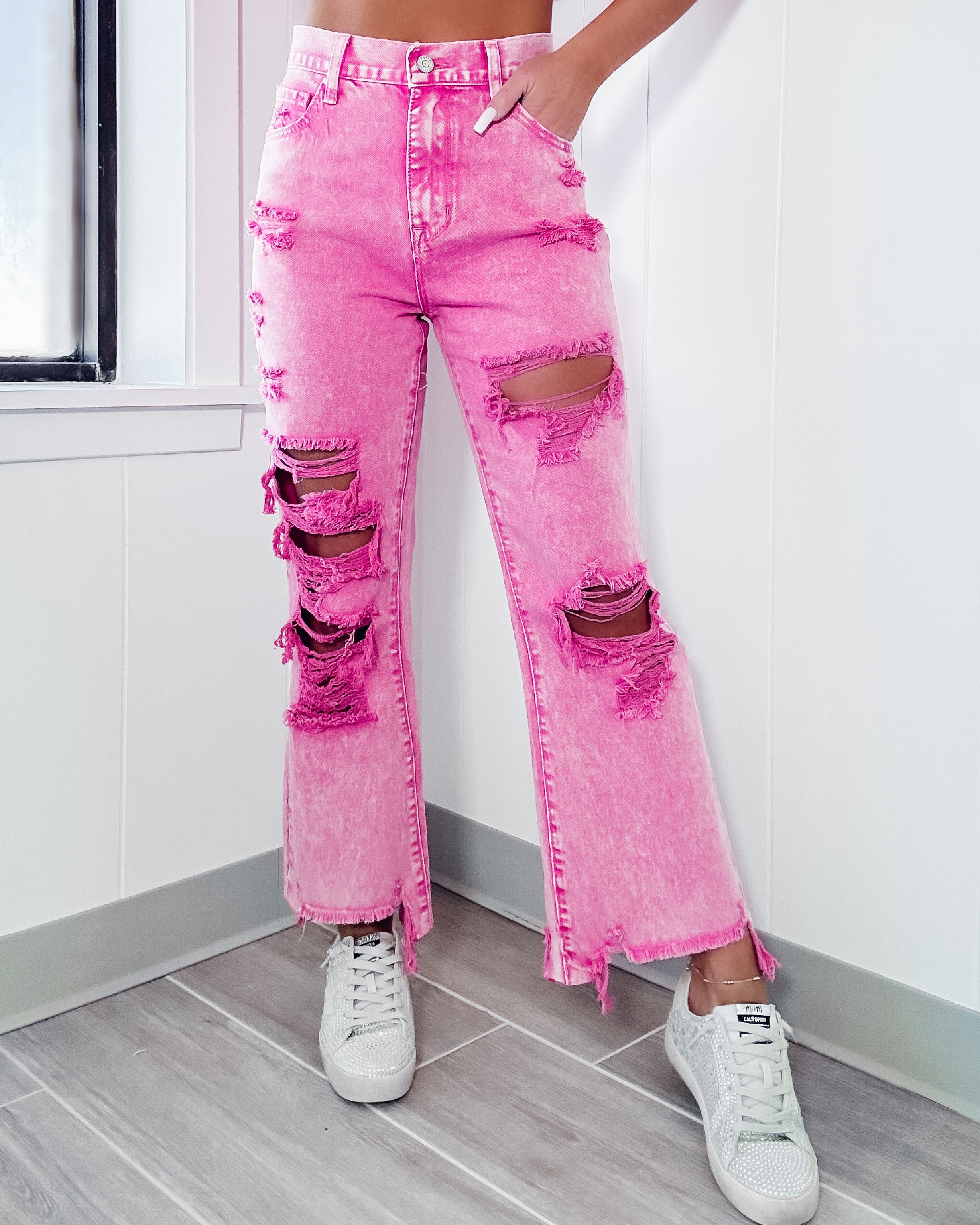 Ariele Rigid Cropped Flare Jeans - Acid Pink