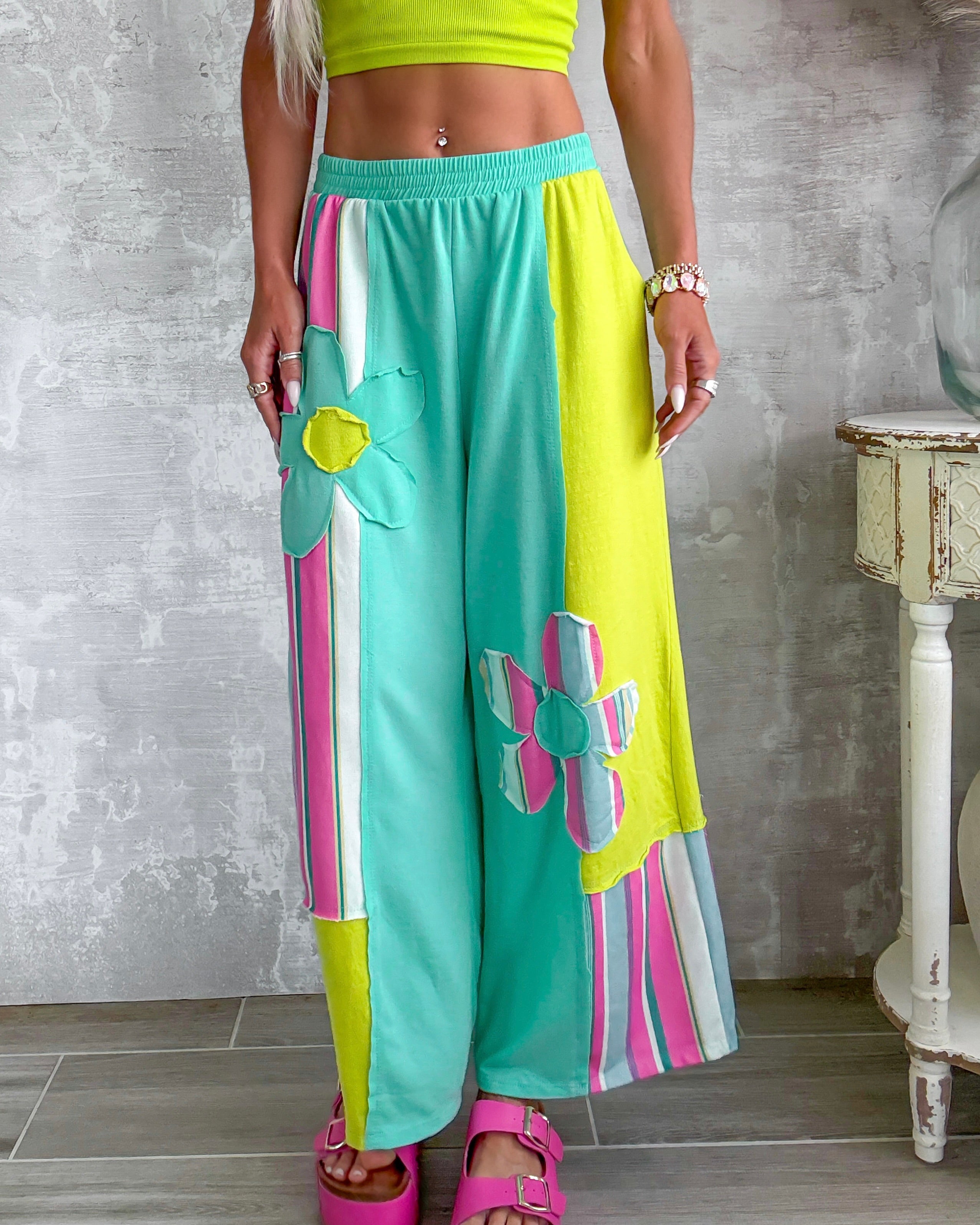Vintage Vibe Patch Pants - Lime/Mint