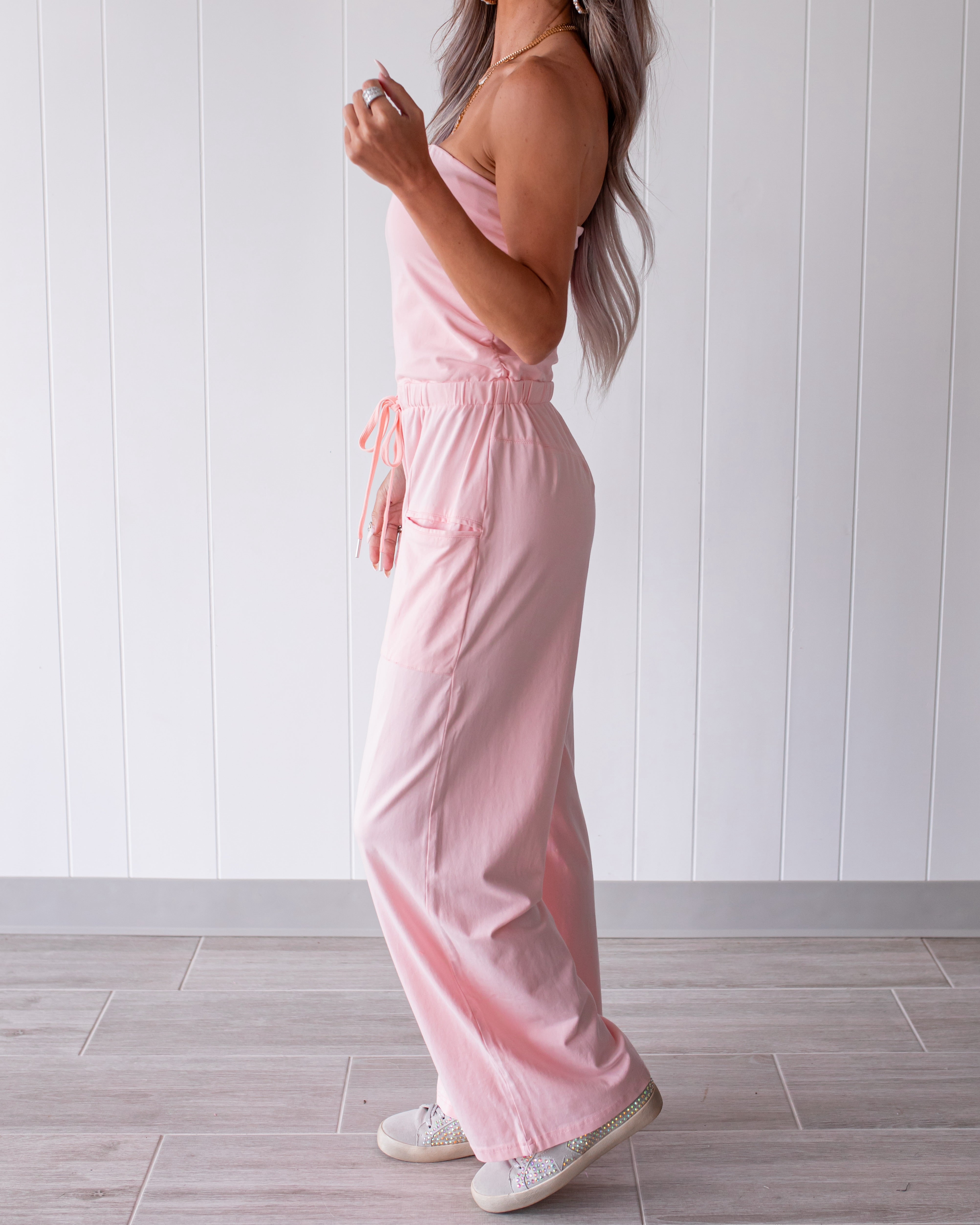 Pretty in Pink Tie Wide Leg Jumpsuit- Light Pink