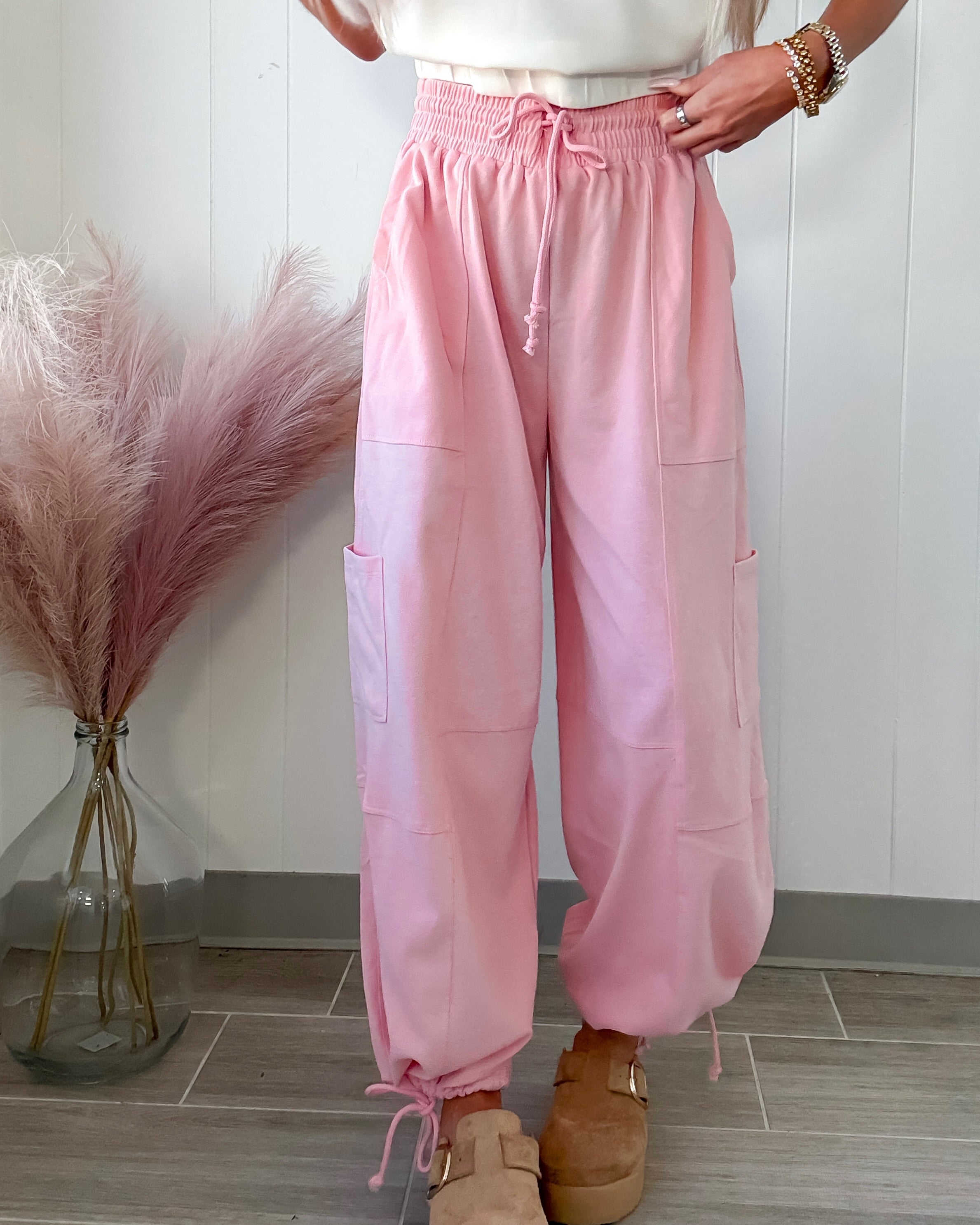 Sporty Romance Tie Joggers - Light Pink
