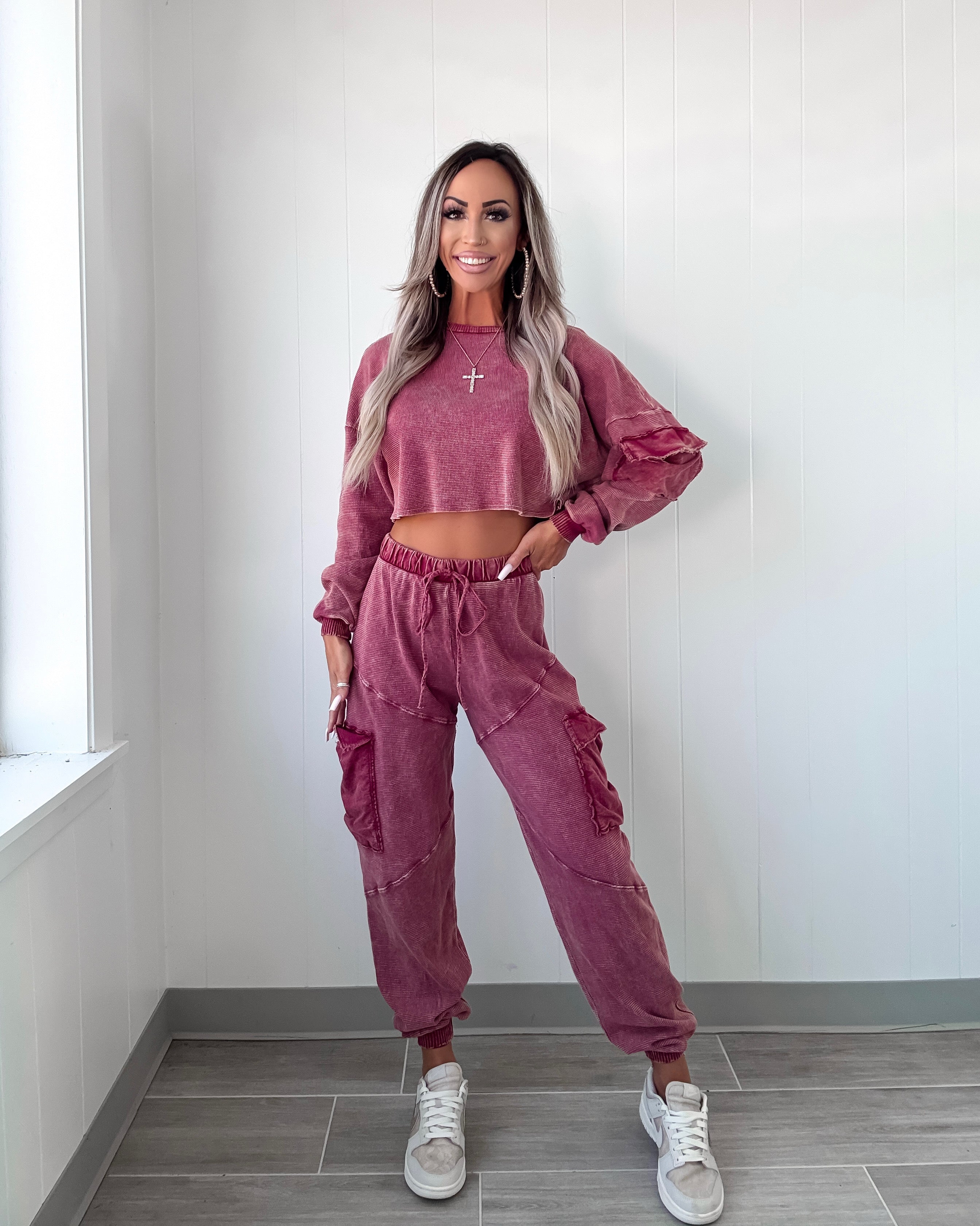 Floret Drift Mineral Washed Top - Burgundy