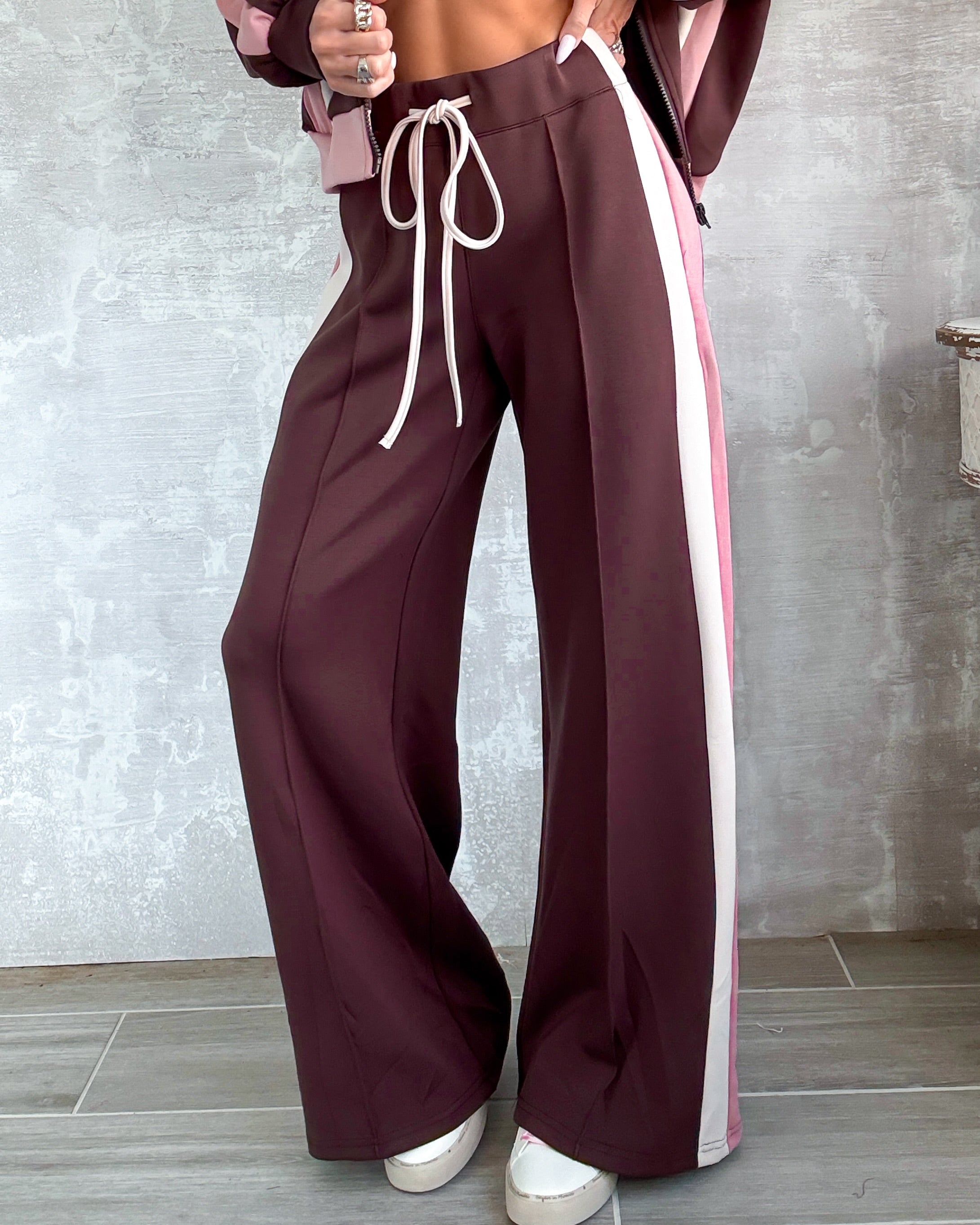 Latte Love Stripe Lounge Pants - Brown/Pink