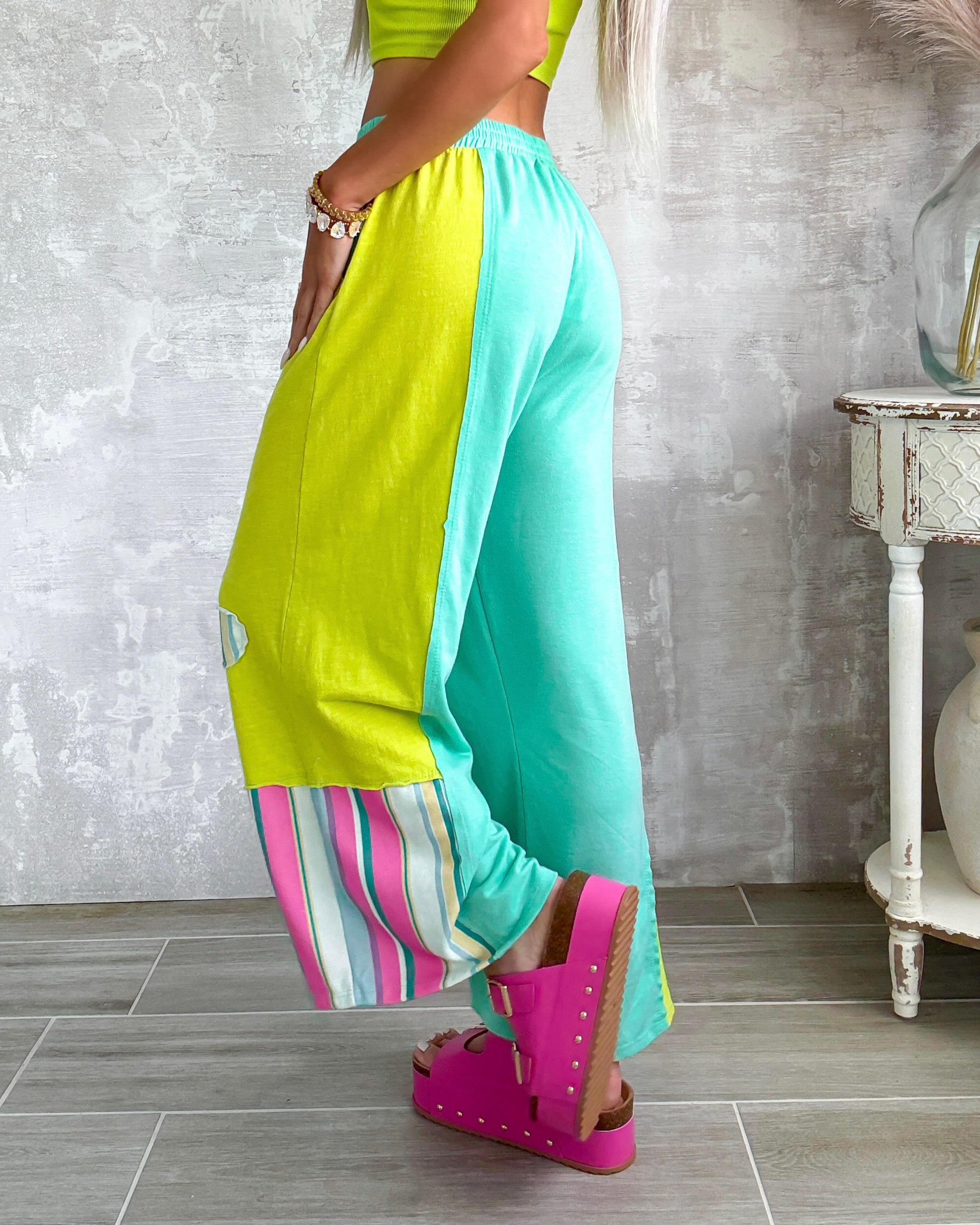 Vintage Vibe Patch Pants - Lime/Mint