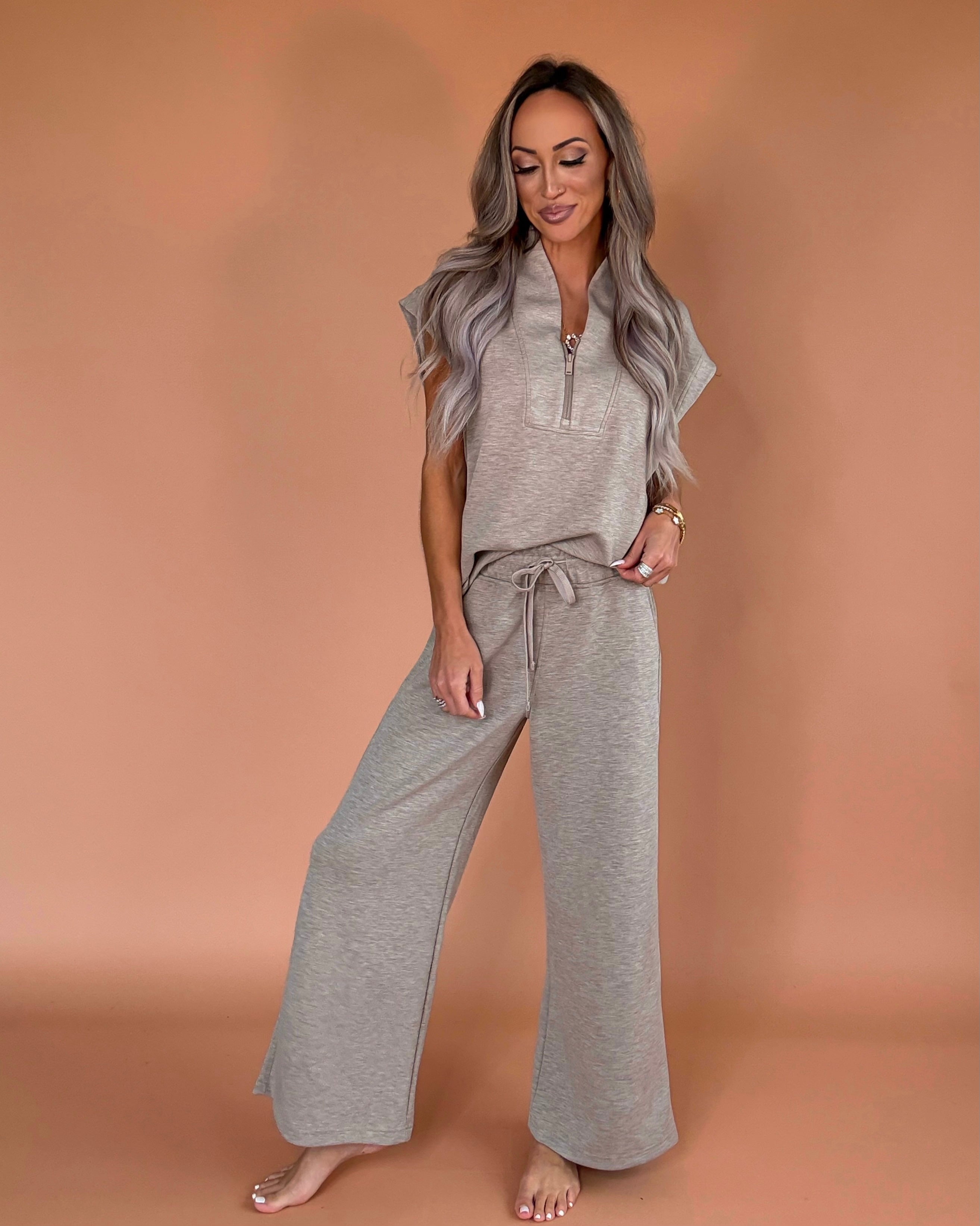 Soft Theory Wide Leg Pants - Heathered Taupe