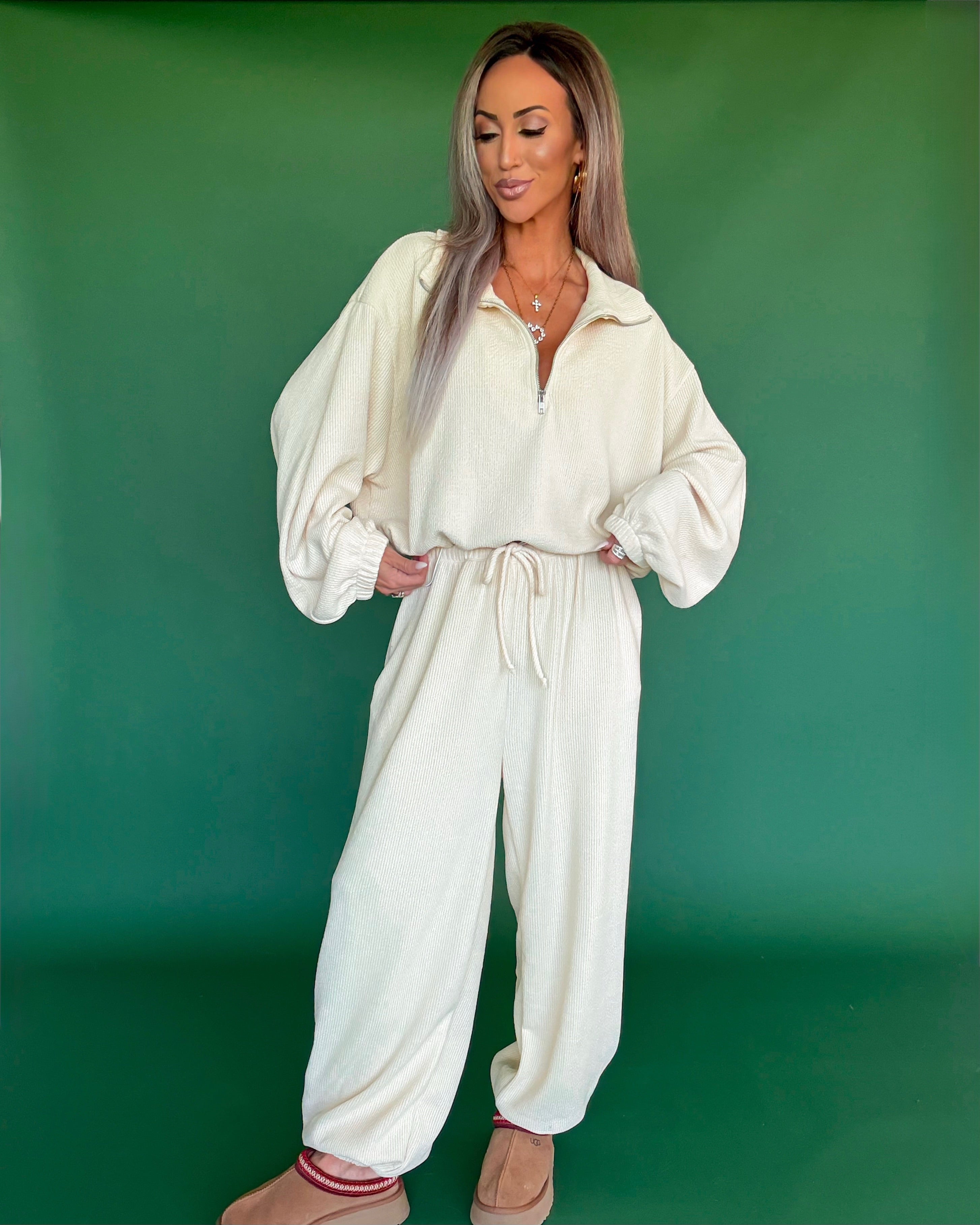 Aspen Ribbed Knit Jogger Pants - Cream