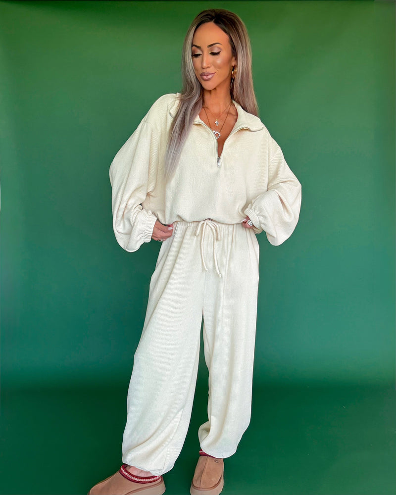 Aspen Ribbed Knit Jogger Pants - Cream — ribbed knit joggers