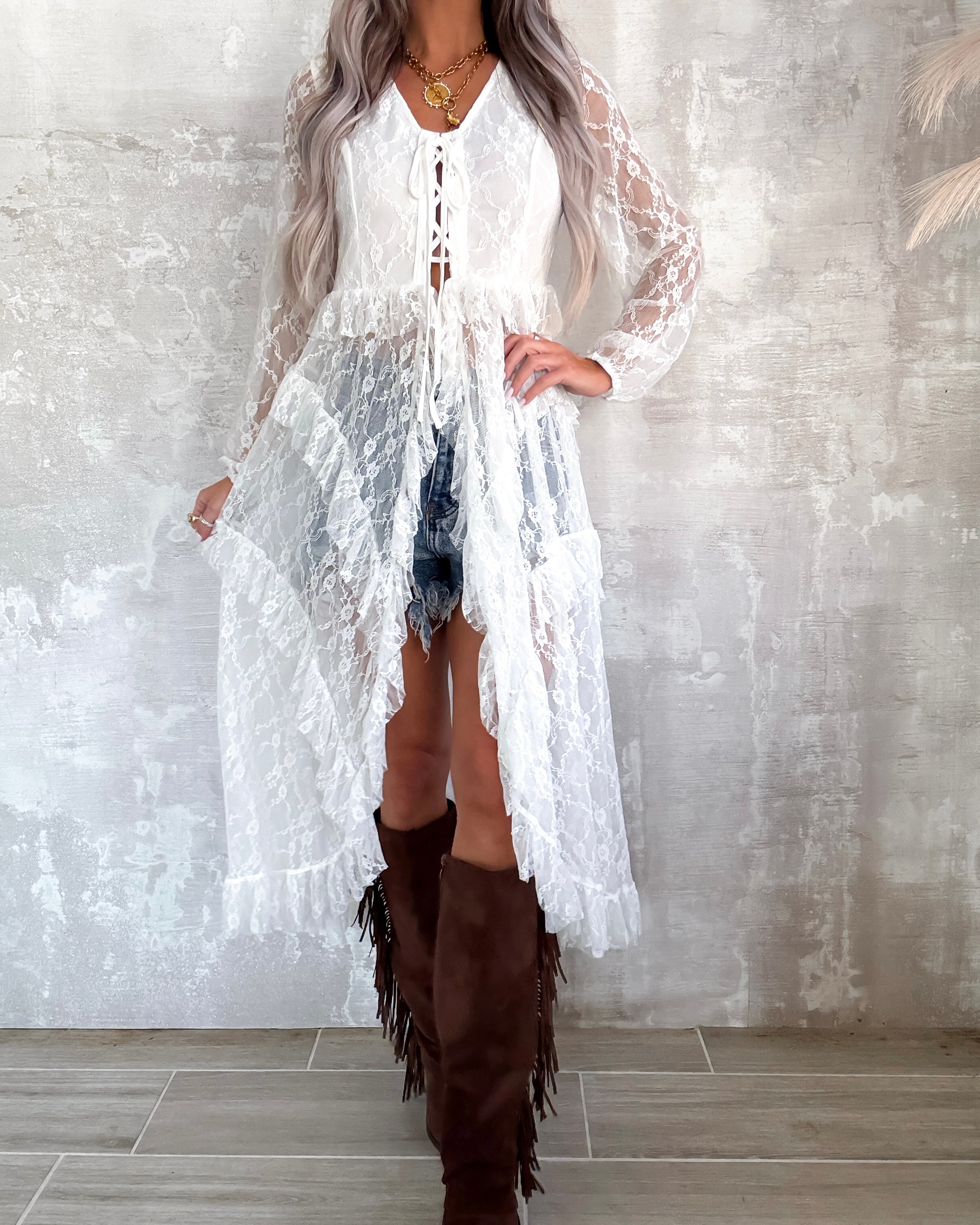 Refined Lace Layered Duster - Off White