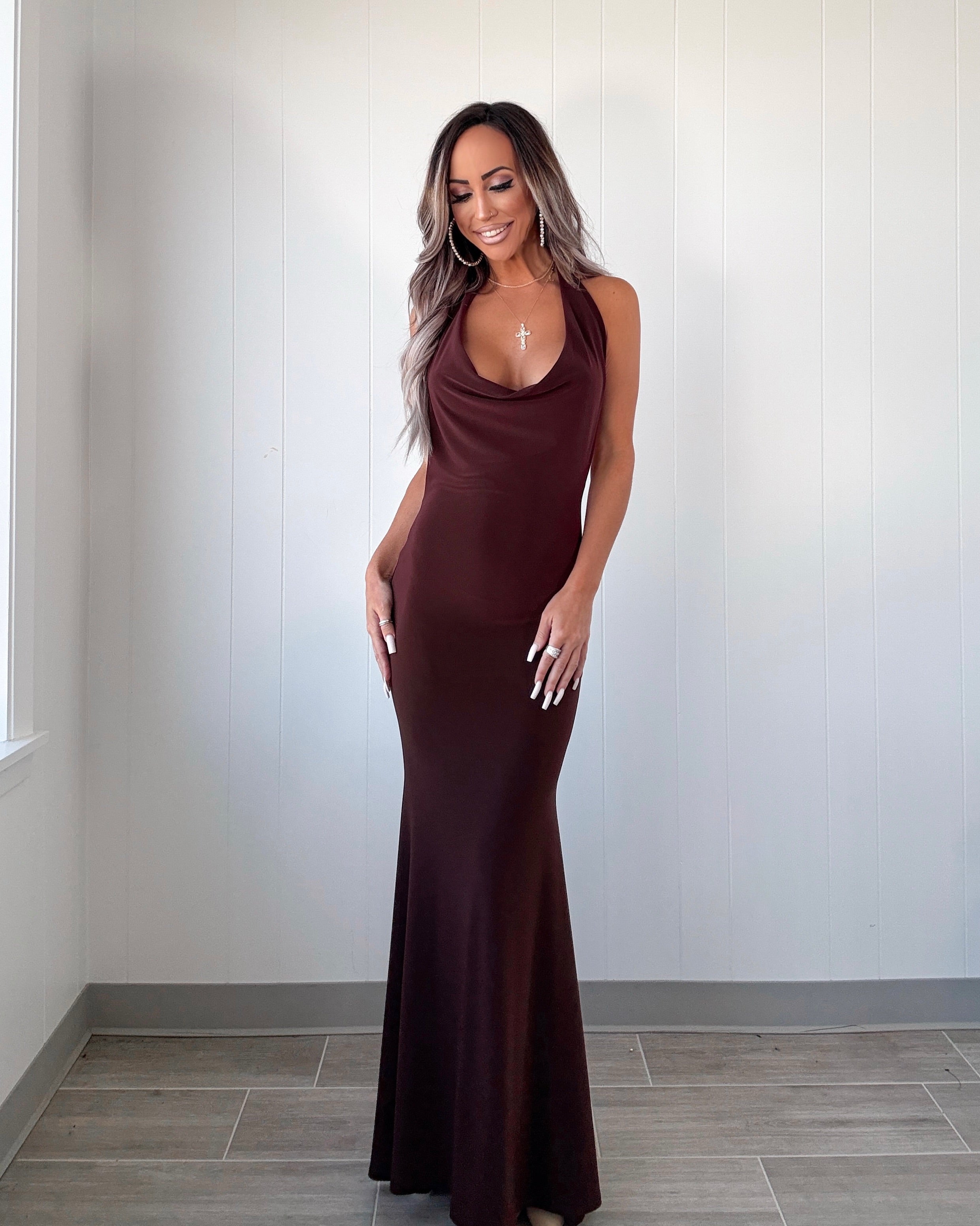 Enchanting Moments Draped Maxi Dress - Chocolate
