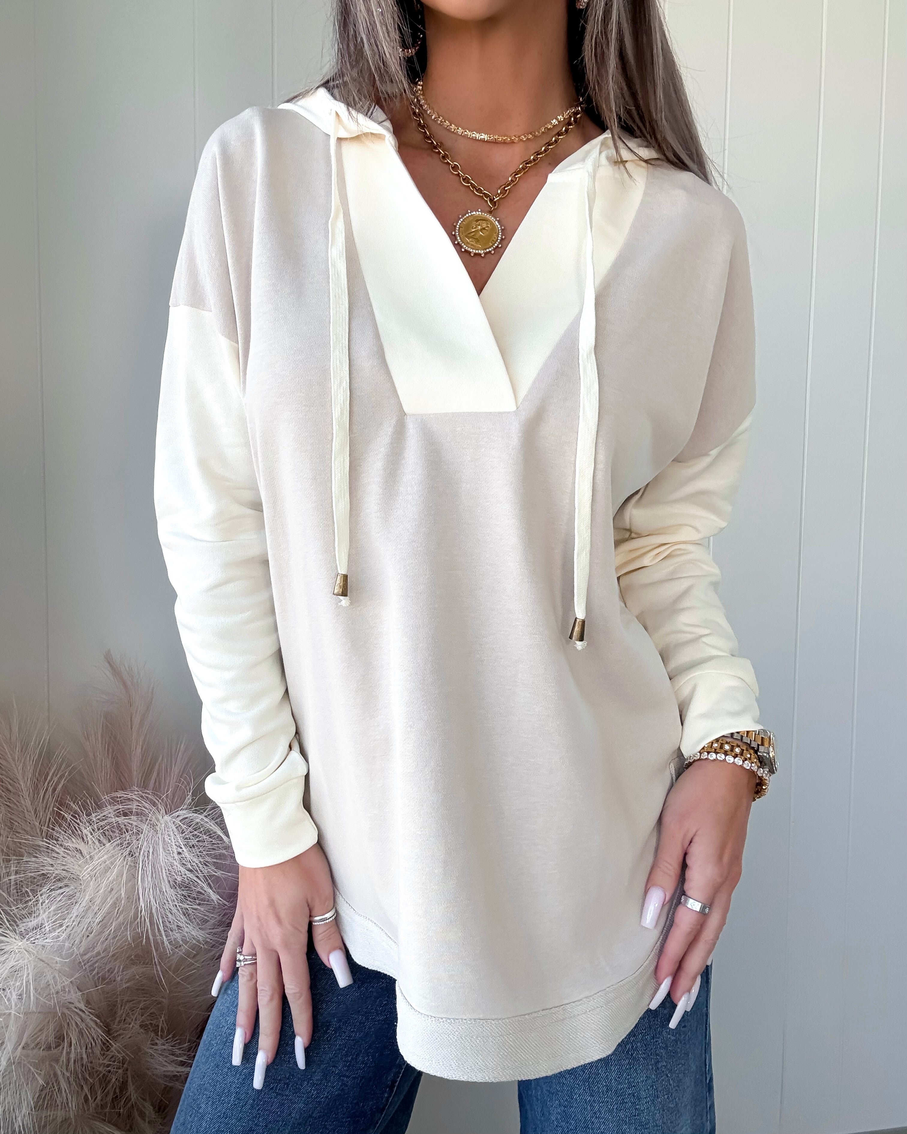 Polished Colorblock Hooded Top - Oat