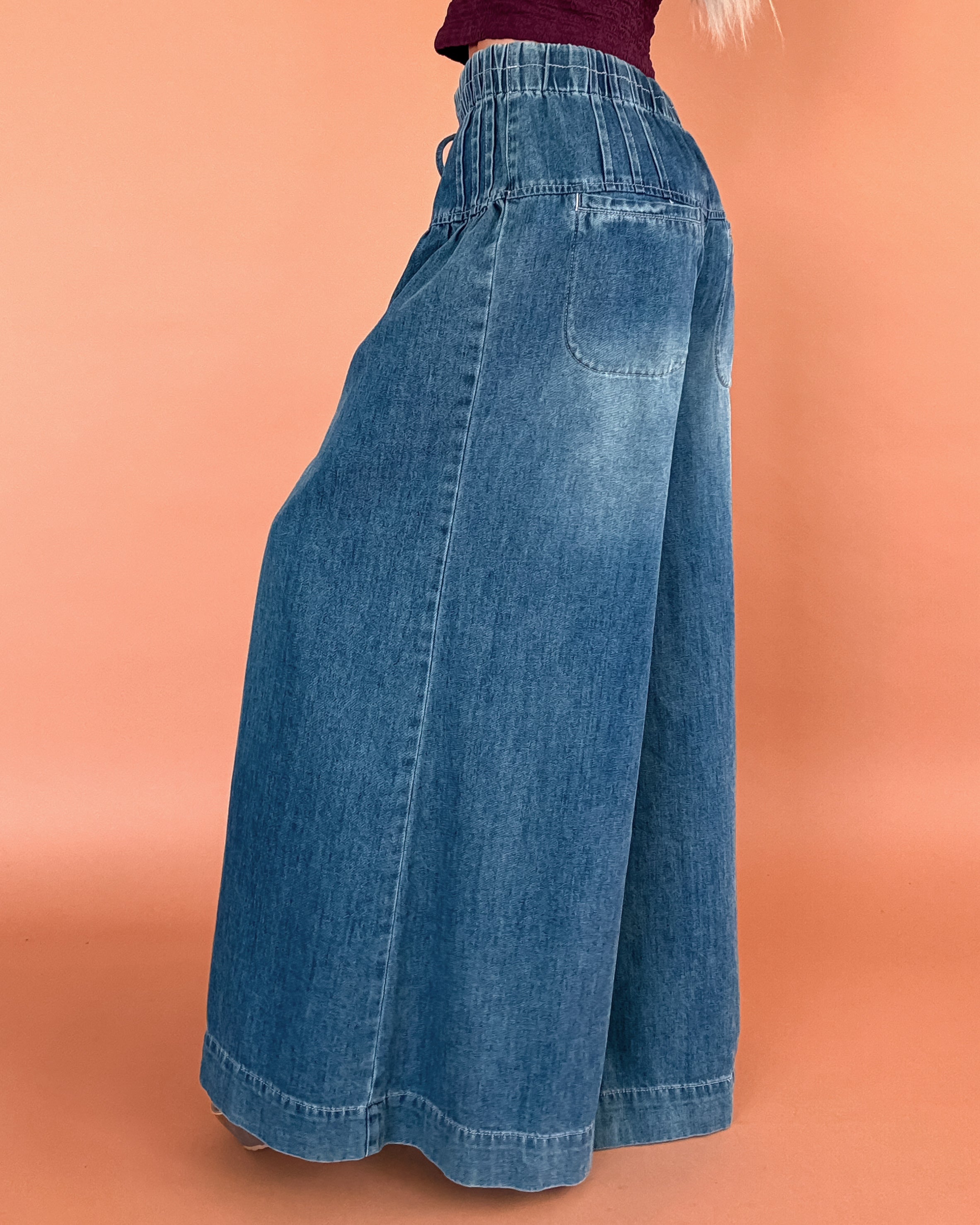 Indigo Pleat Wide Leg Pants - Dark Wash