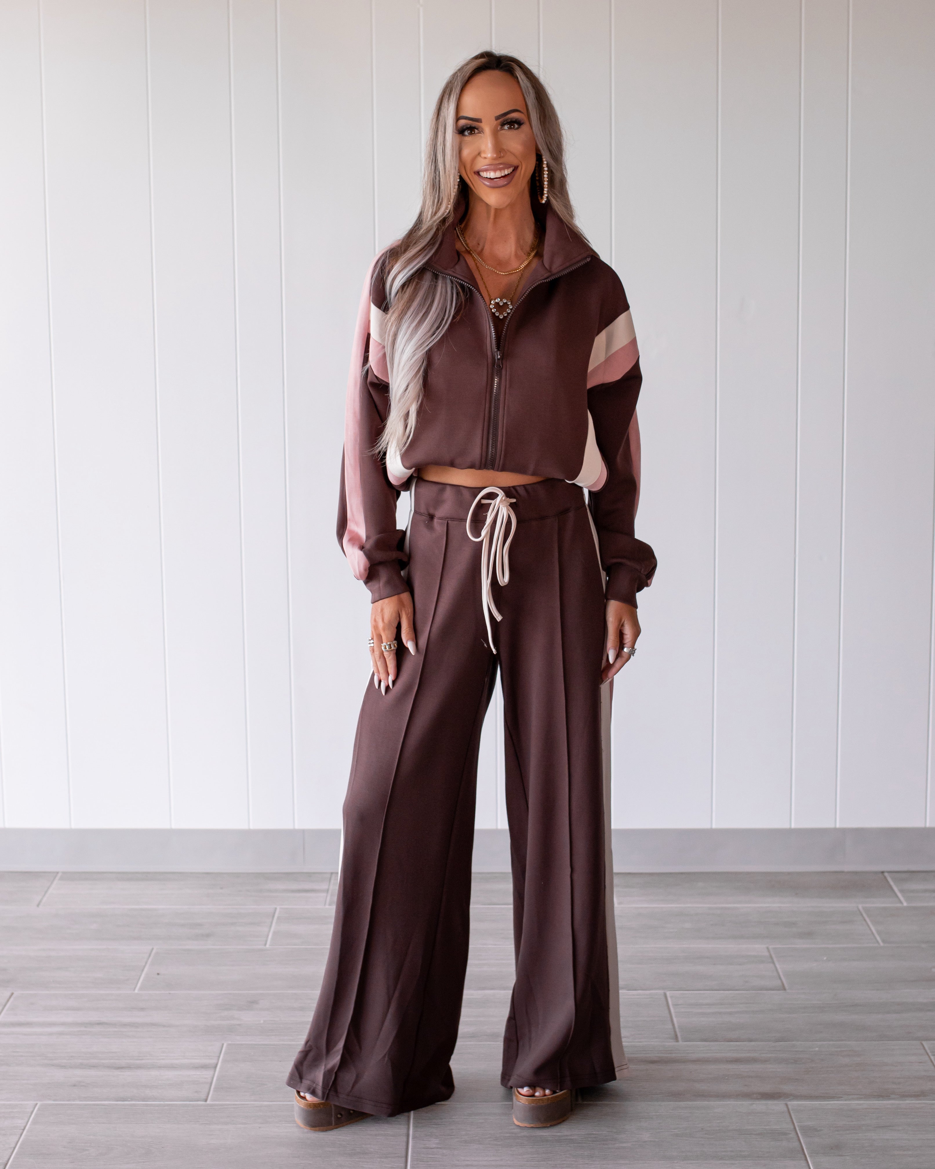 Latte Love Stripe Lounge Pants - Brown/Pink