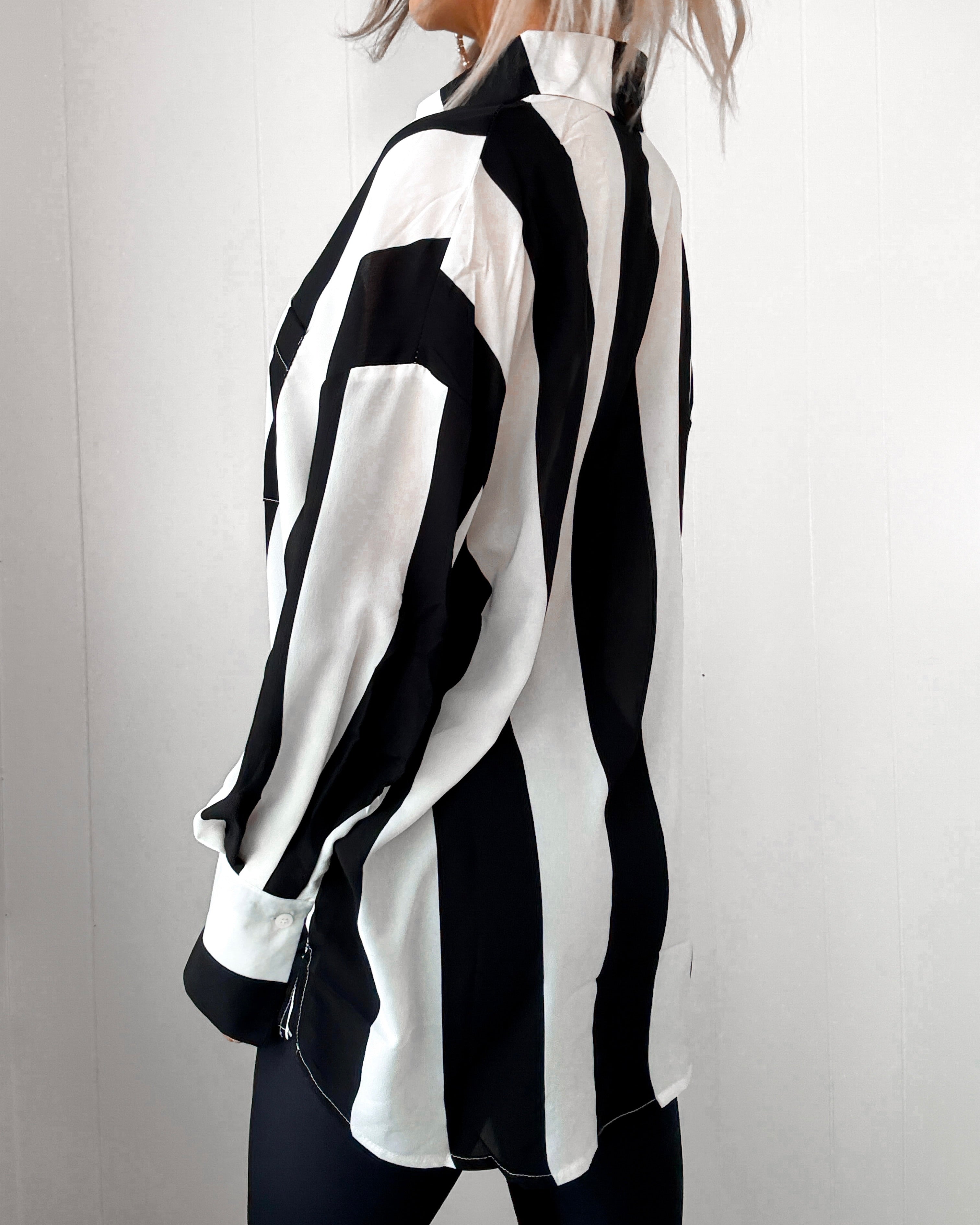 Twilight Stroll Striped Button Down Top - Black