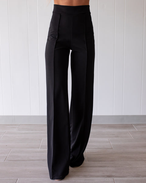 Business Or Pleasure Pleated Flare Pants - Black