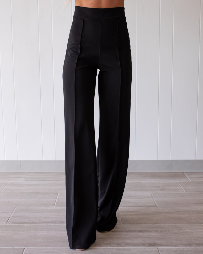 Business Or Pleasure Pleated Flare Pants - Black