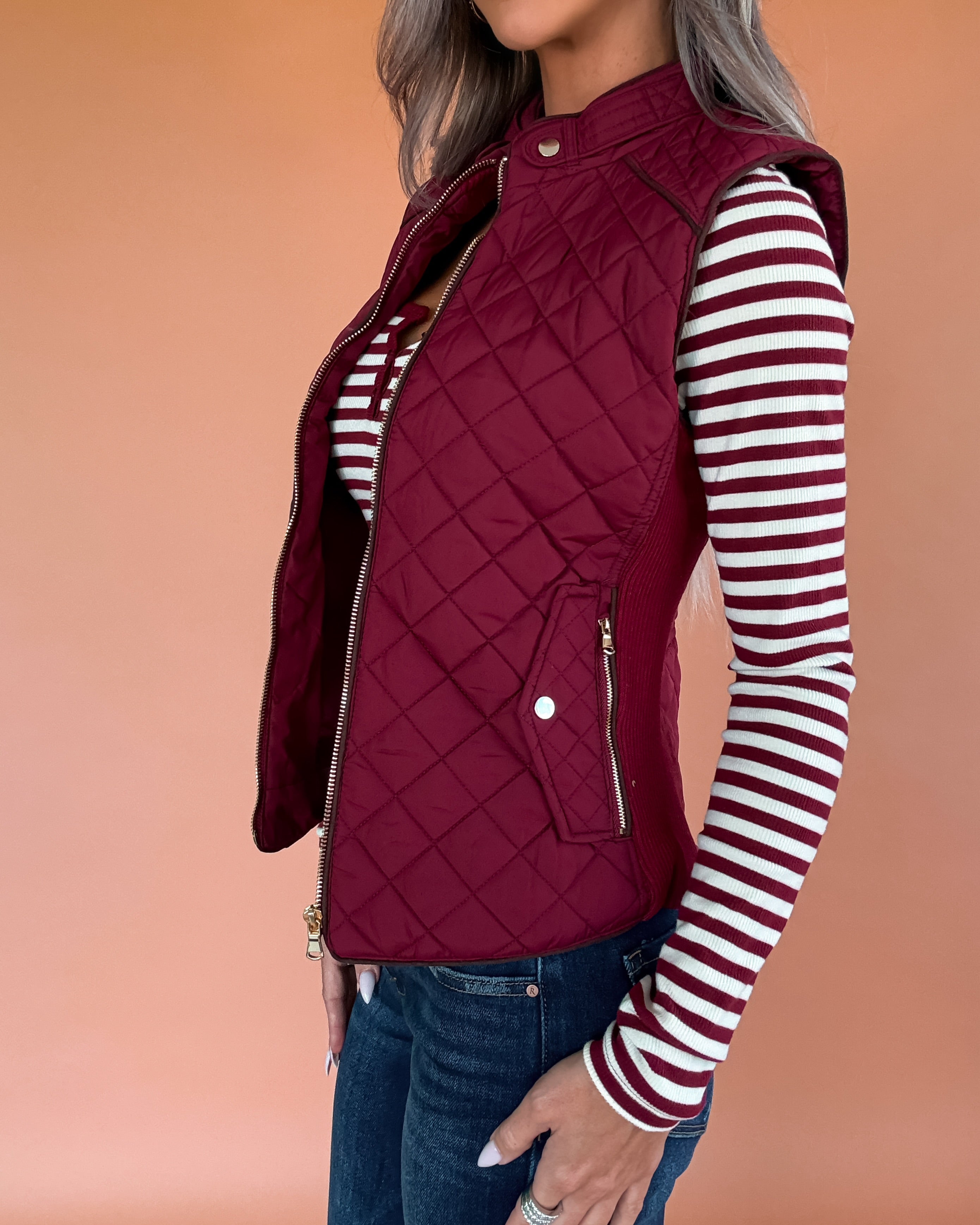 Sight Seeing Quilted Padded Vest - Wine
