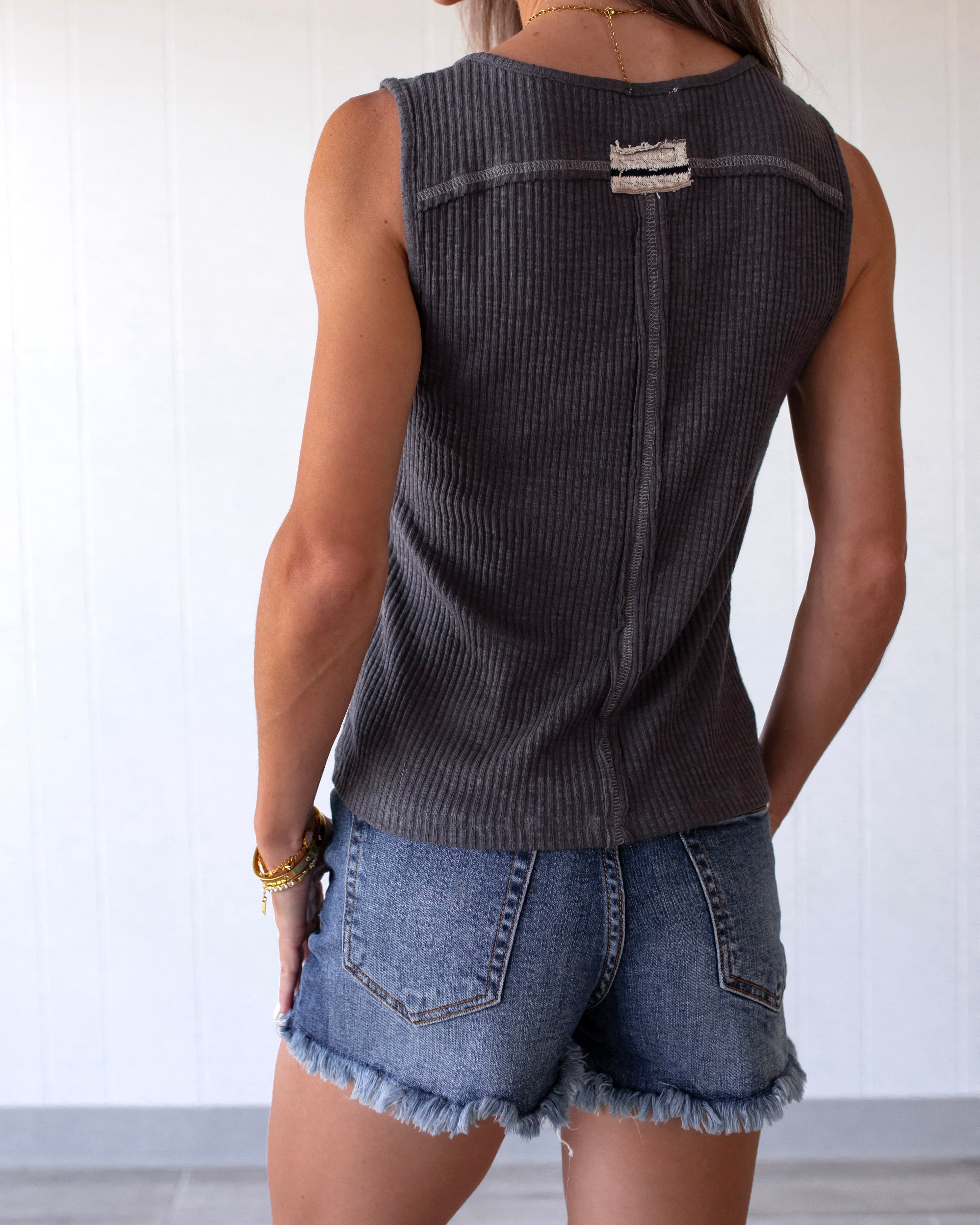 Star Girl Studded Tank - Charcoal