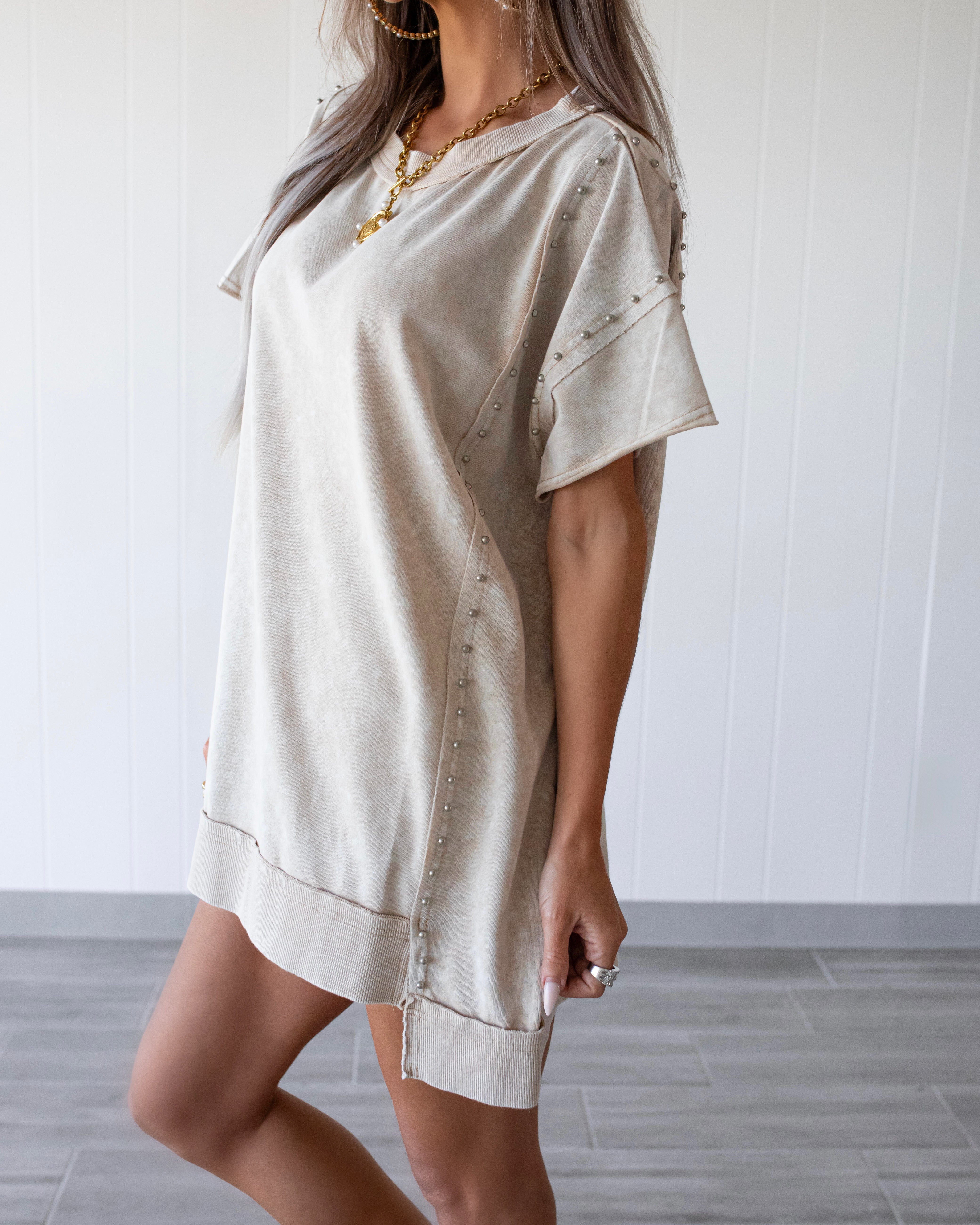 Studs & Sugar Oversized Tunic - Washed Stone