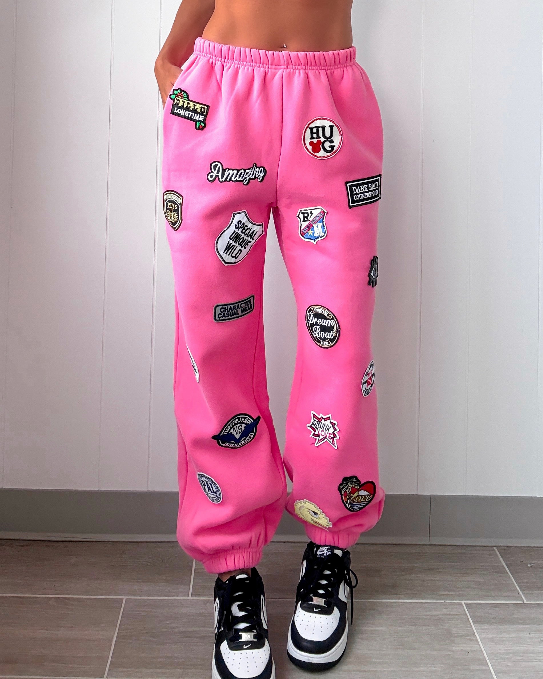 One Of A Kind Patch Joggers - Pink