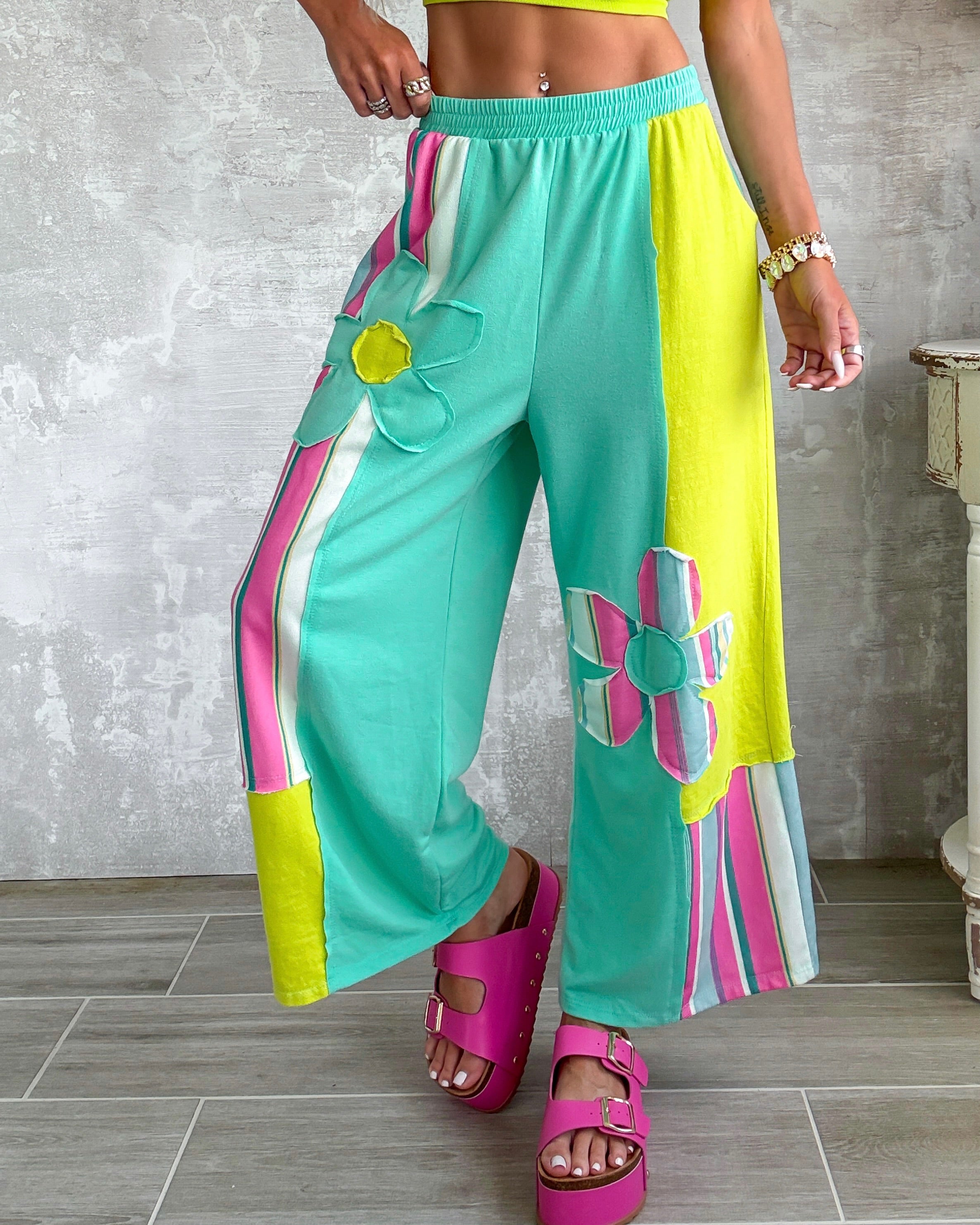 Vintage Vibe Patch Pants - Lime/Mint