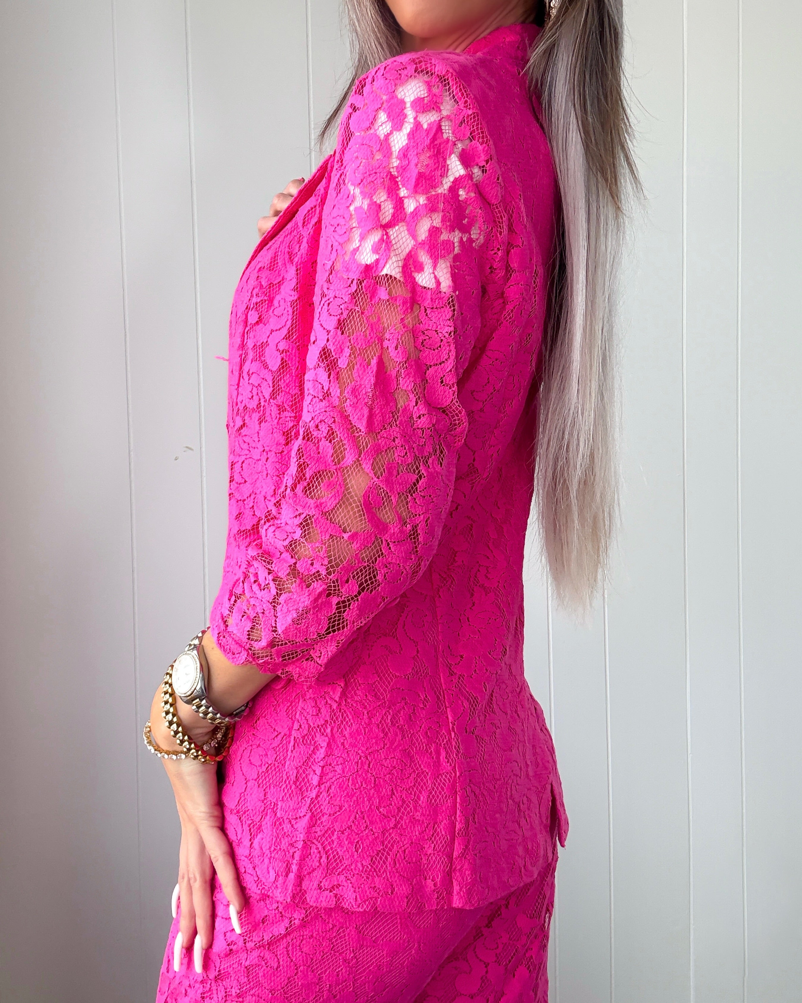 Soft Authority Lace Blazer - Hot Pink