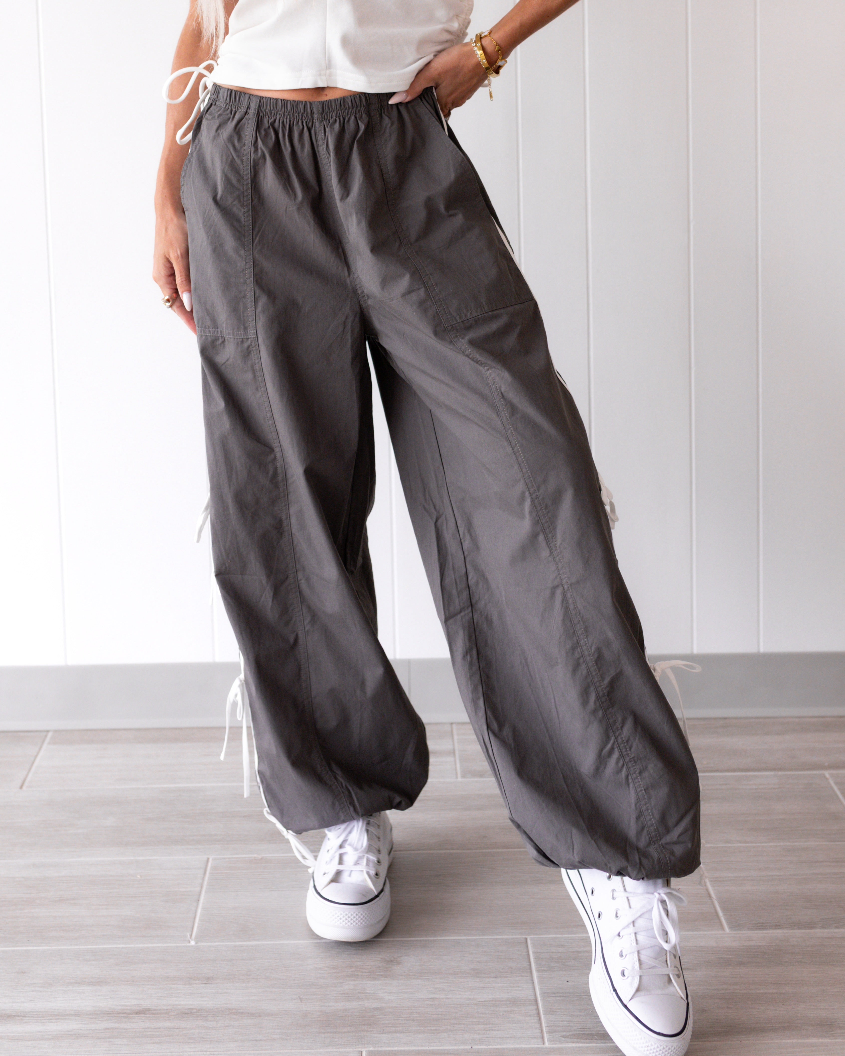 Bow & Go Striped Athletic Pants - Charcoal