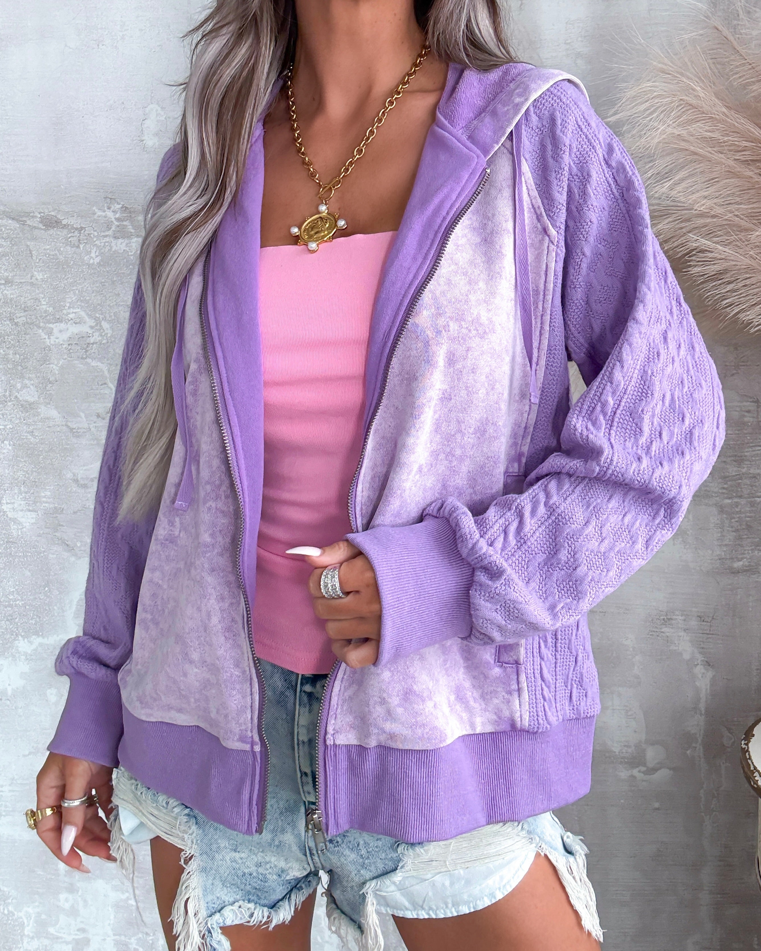 Ryann Hooded Zip Up Jacket - Washed Lavender