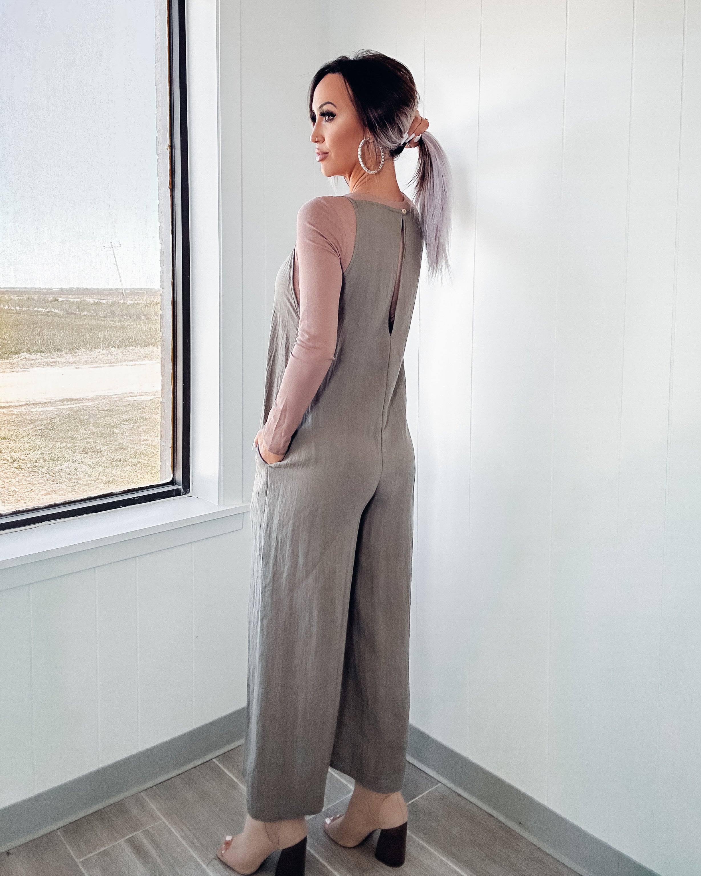 Out & About Boat Neck Jumpsuit- Dusty Olive