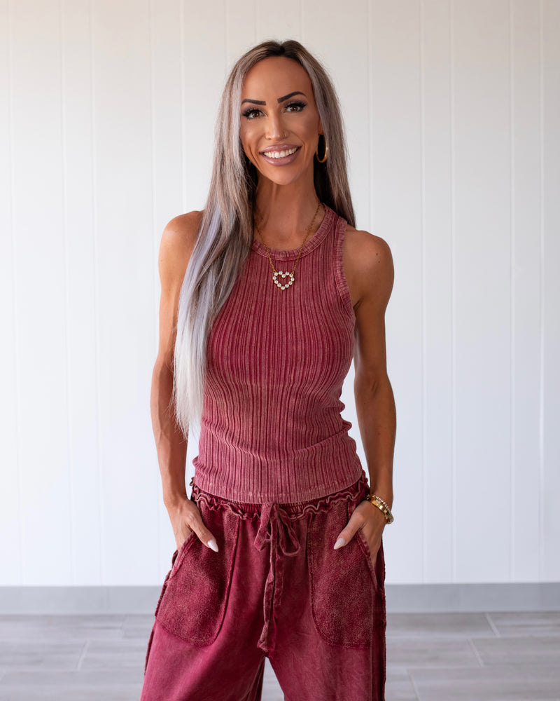 Focused Attention Ribbed Tank - Burgundy