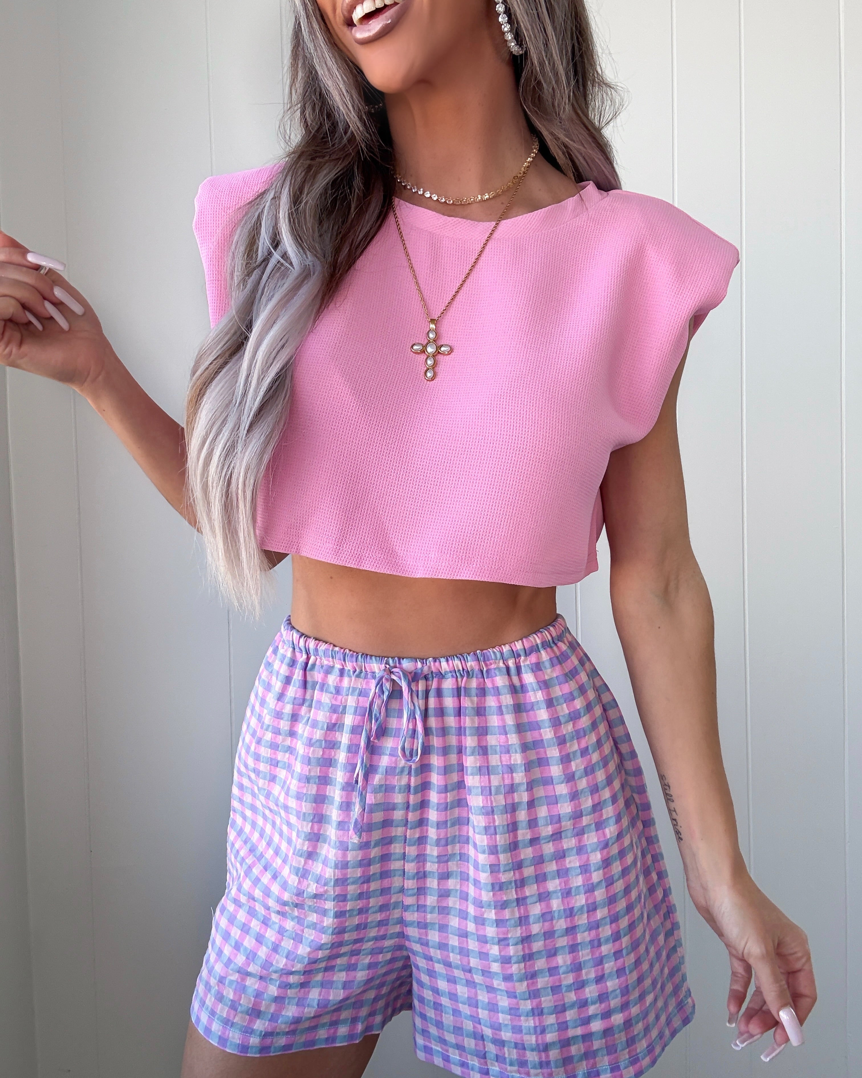 Textured Muse Crop Top - Pink