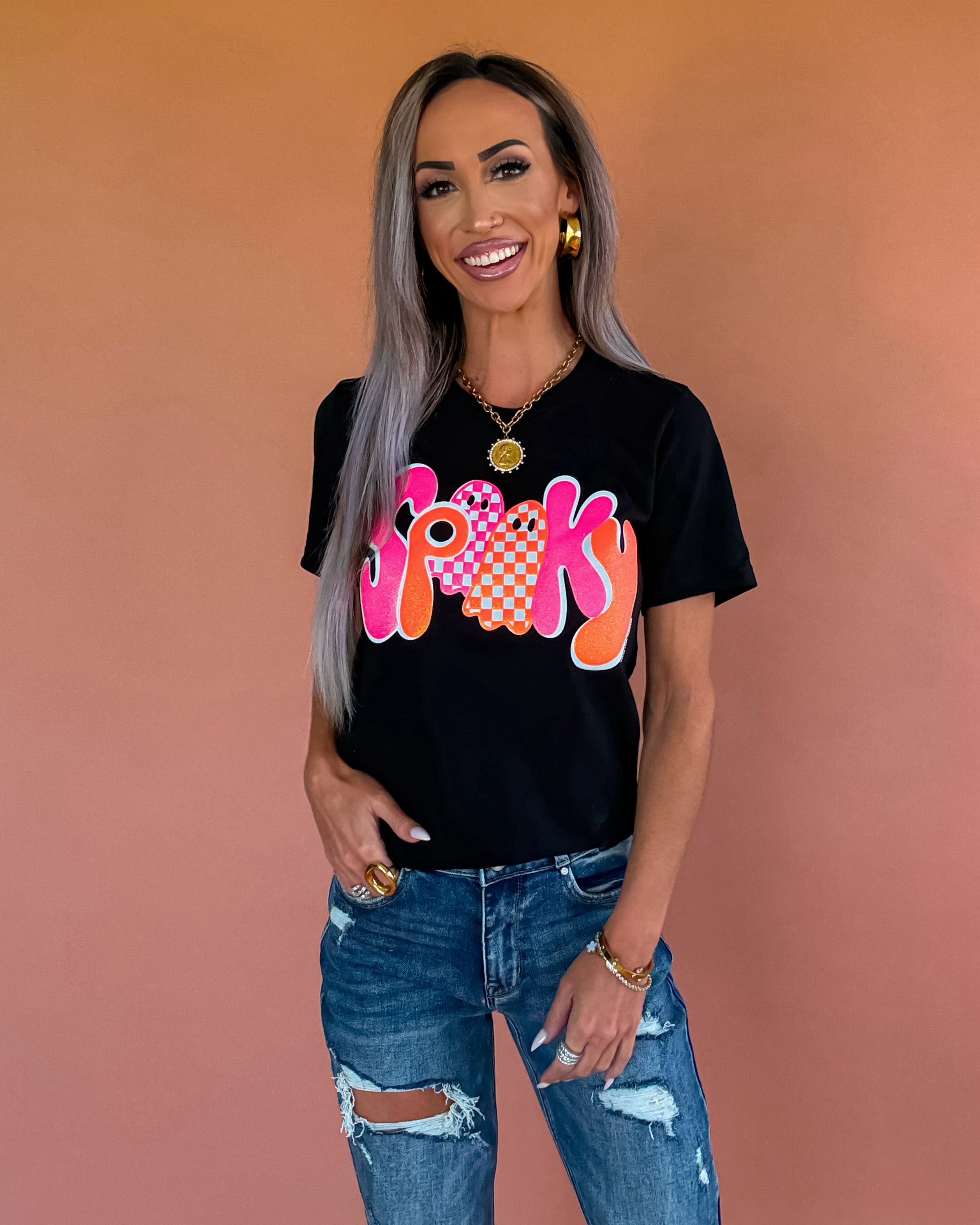 Spooky Glitter Puff Tee - Black