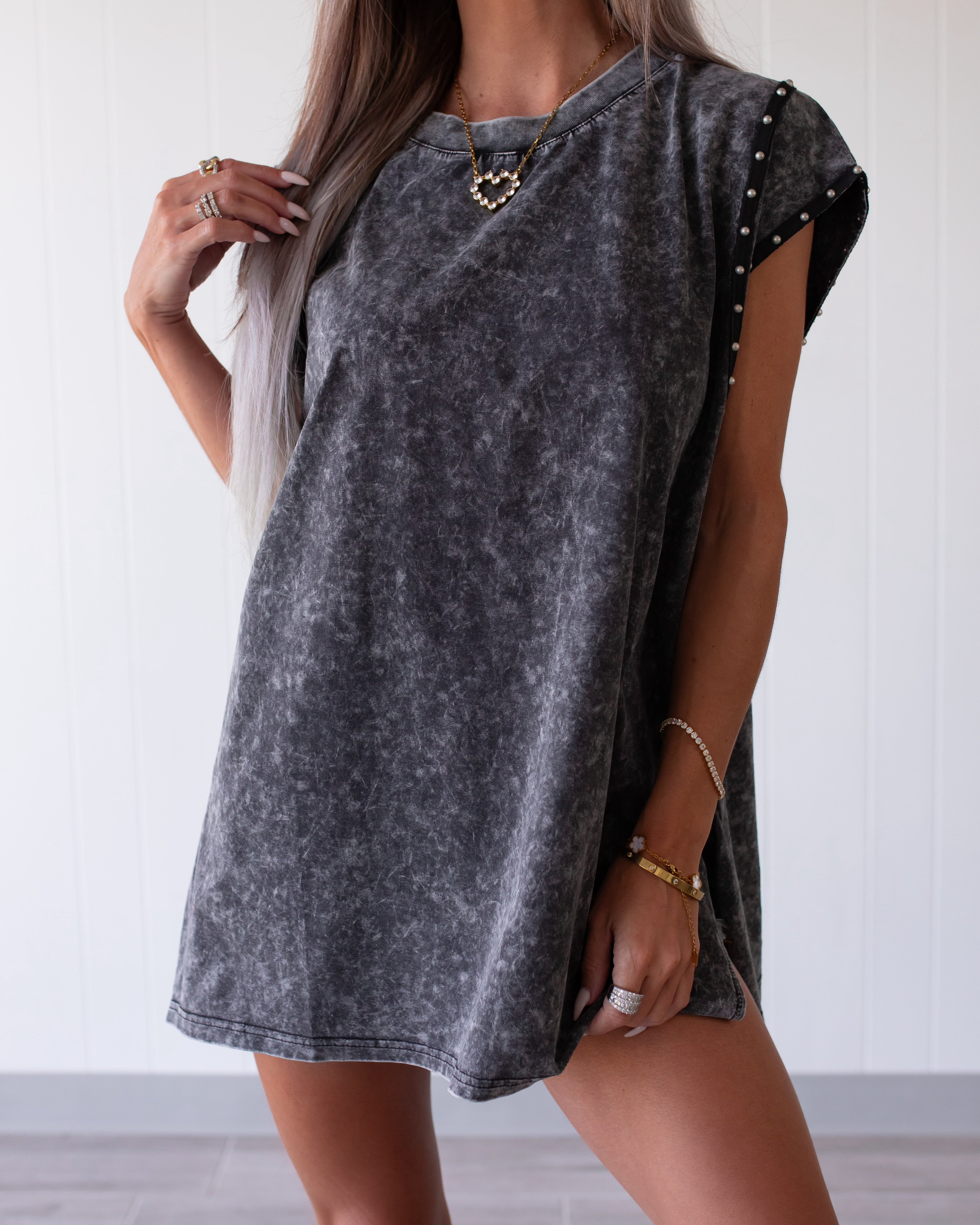 Studs & Sass Oversized Muscle Tank - Washed Black