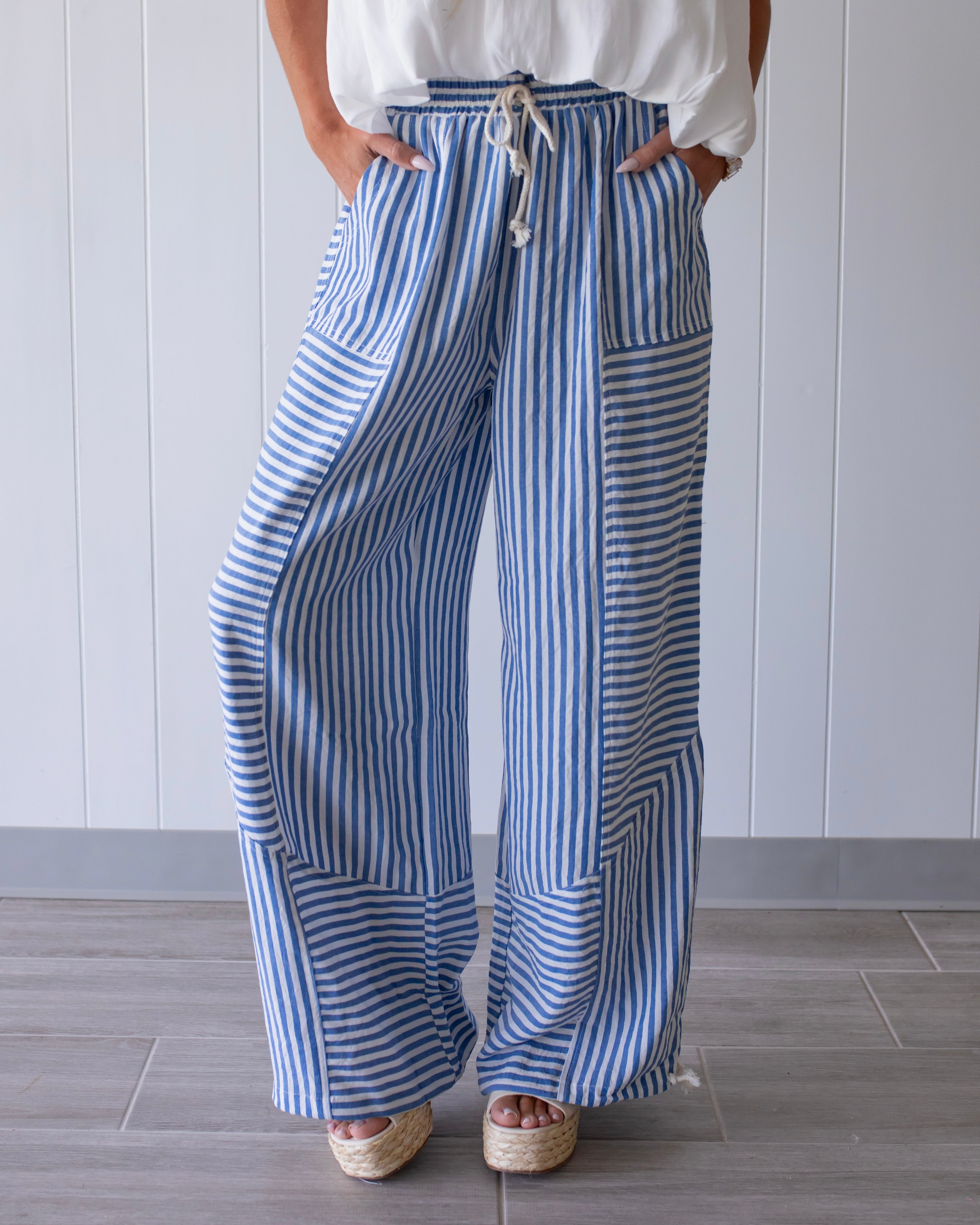 Girly Stripe Patchwork Joggers - Blue
