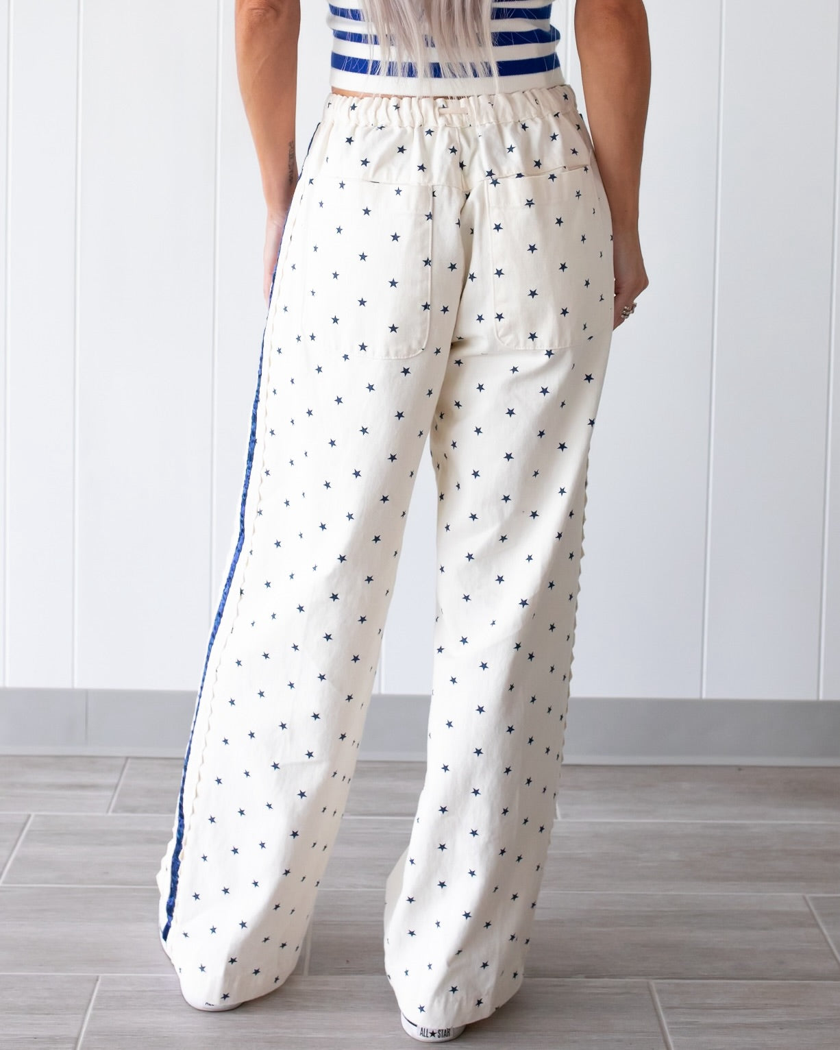 Patriotic Babe Star & Lace Pants - Cream