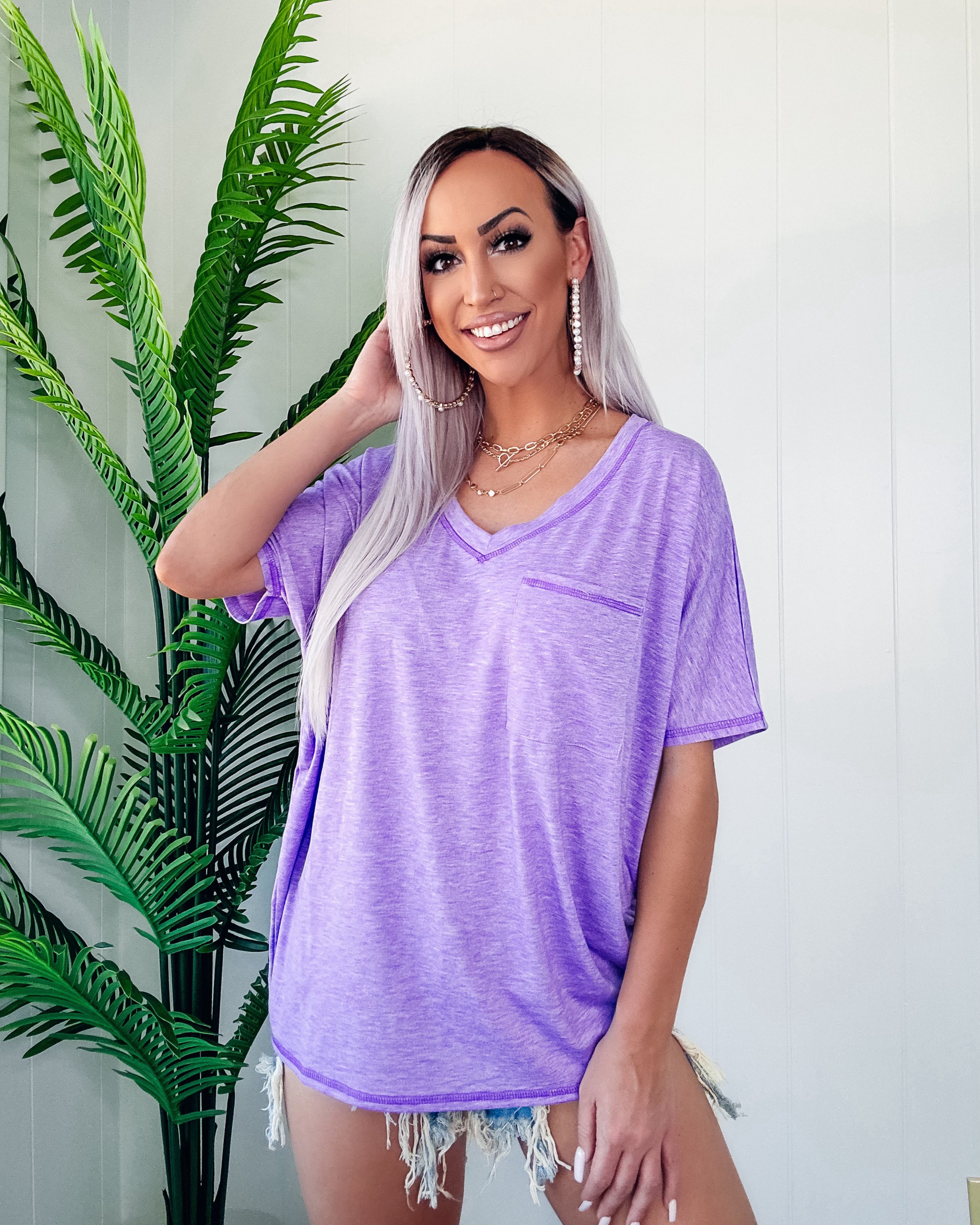 Simple Choice Oversized Pocket Top - Lilac