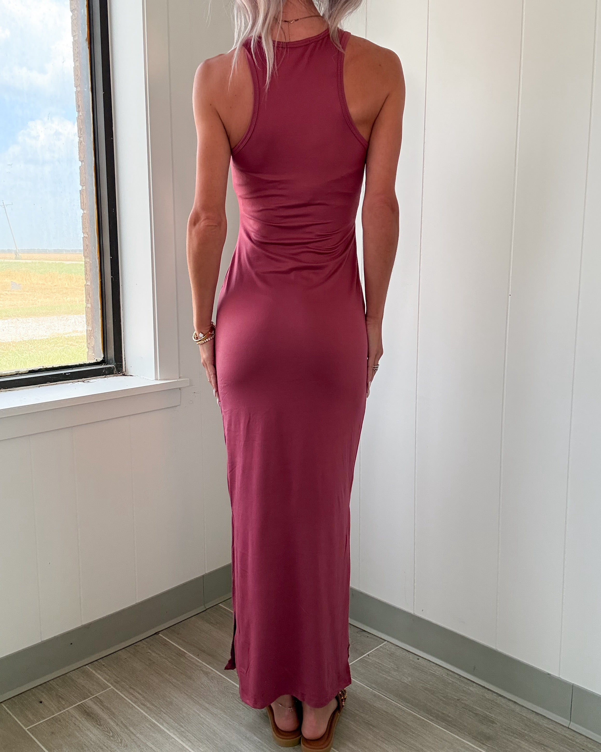 Berry High Neck Maxi Dress